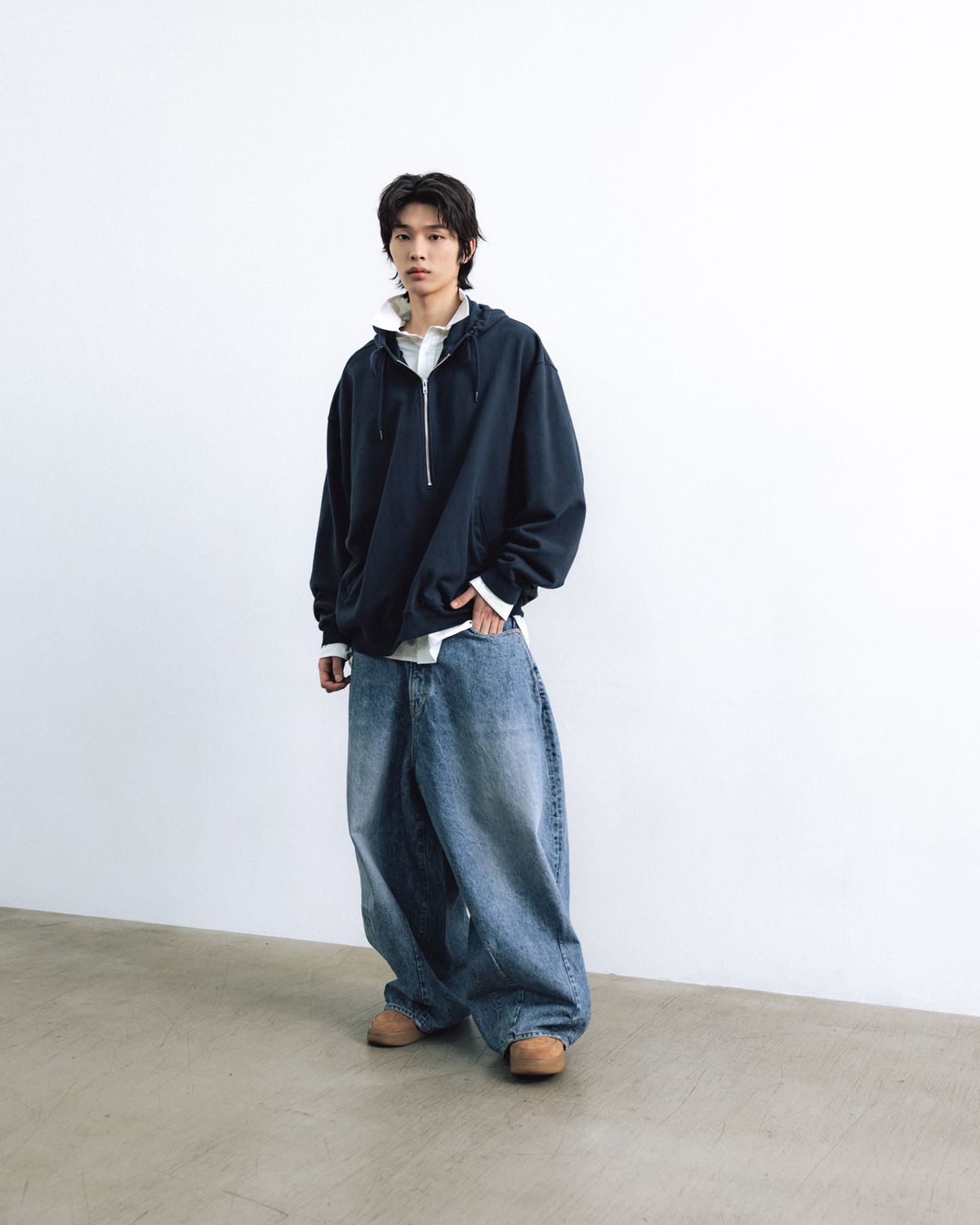 앵글런(ANGLAN) Washed Denim Balloon Pants - Japan Fabric Edition