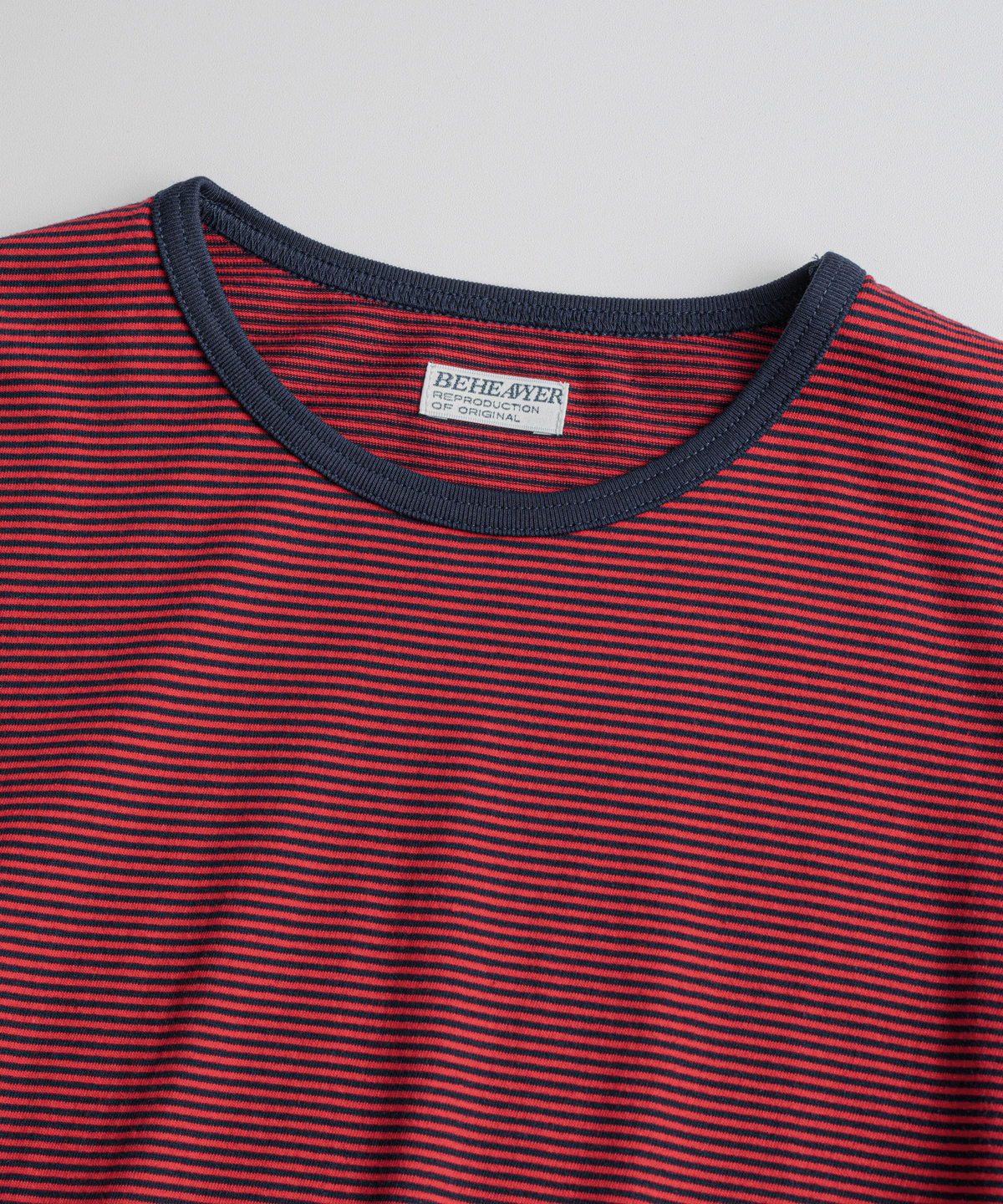 비헤비어(BEHEAVYER) CREWNECK STRIPE L/S SHIRTS red/navy