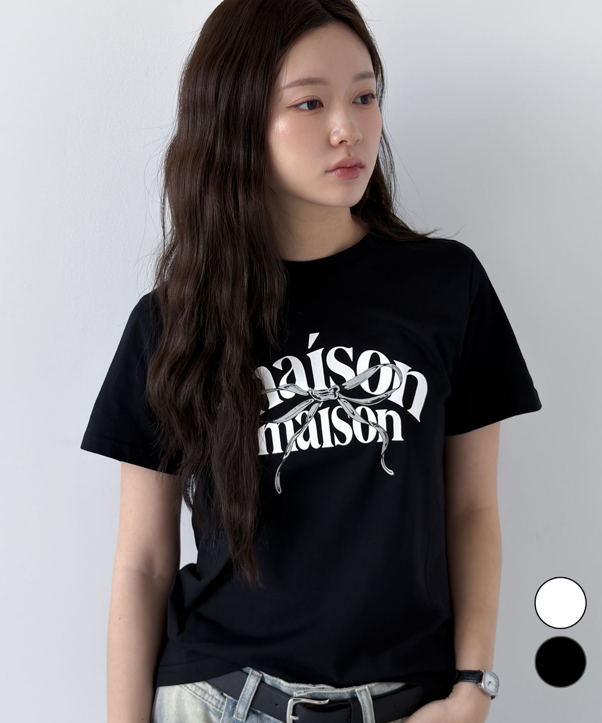 엔티비씨(NTBC) Maison  리본 레터링 반팔 티셔츠_2COLOR