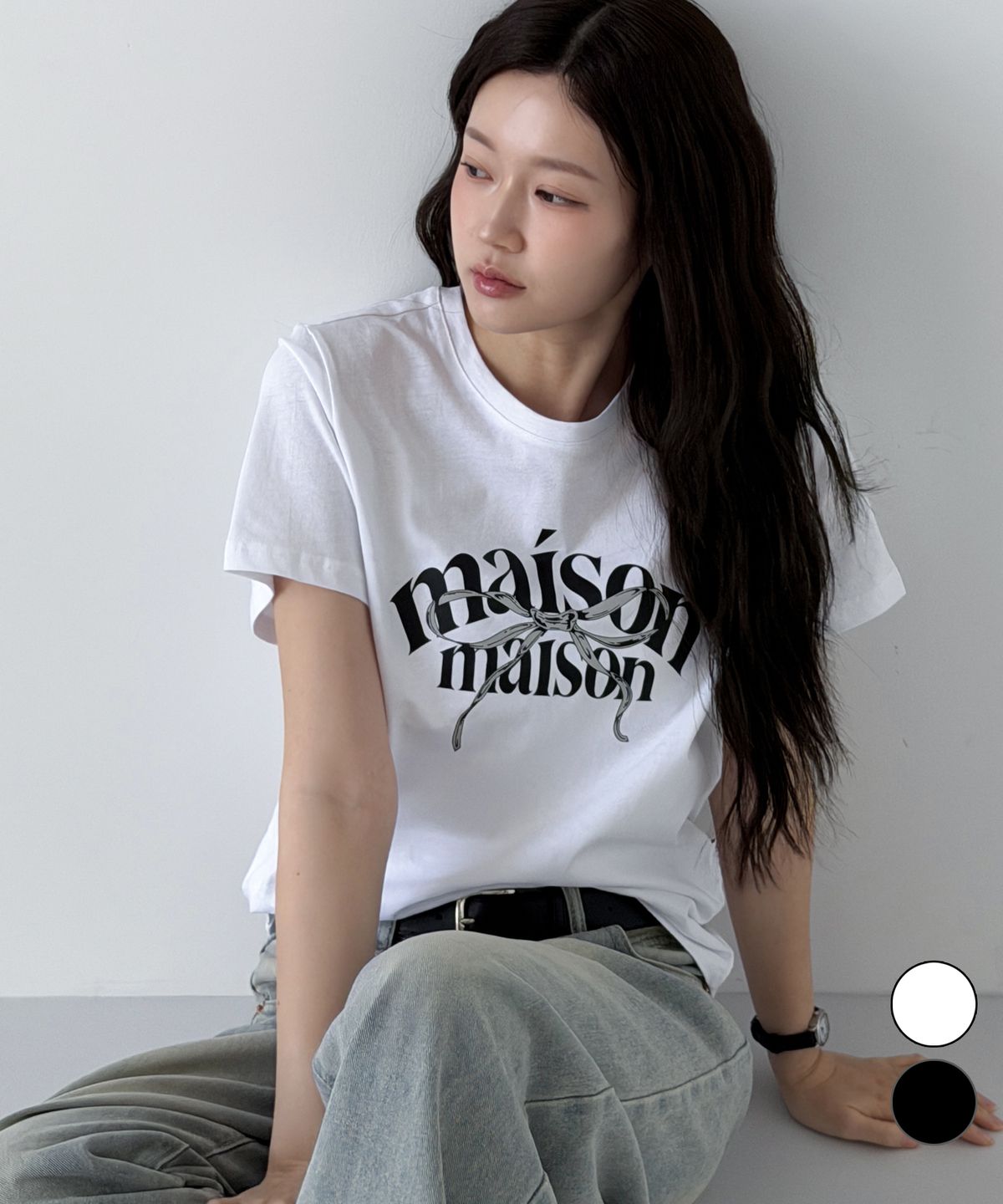 엔티비씨(NTBC) Maison  리본 레터링 반팔 티셔츠_2COLOR