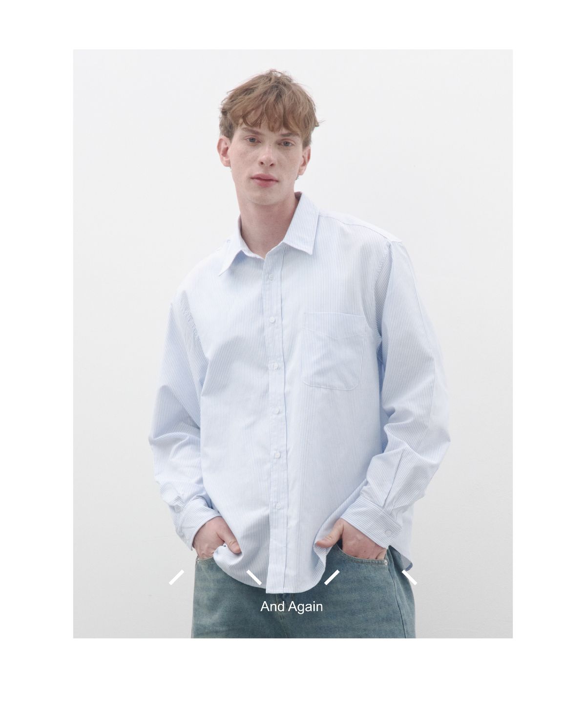 앤드어게인(ANDAGAIN) 컴포트 스트라이프 셔츠 (스카이블루