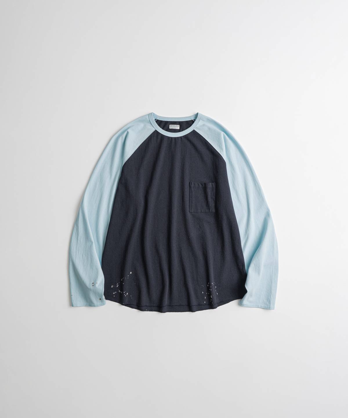 비헤비어(BEHEAVYER) DISTRESSED BASEBALL L/S SHIRTS navy/l.blue