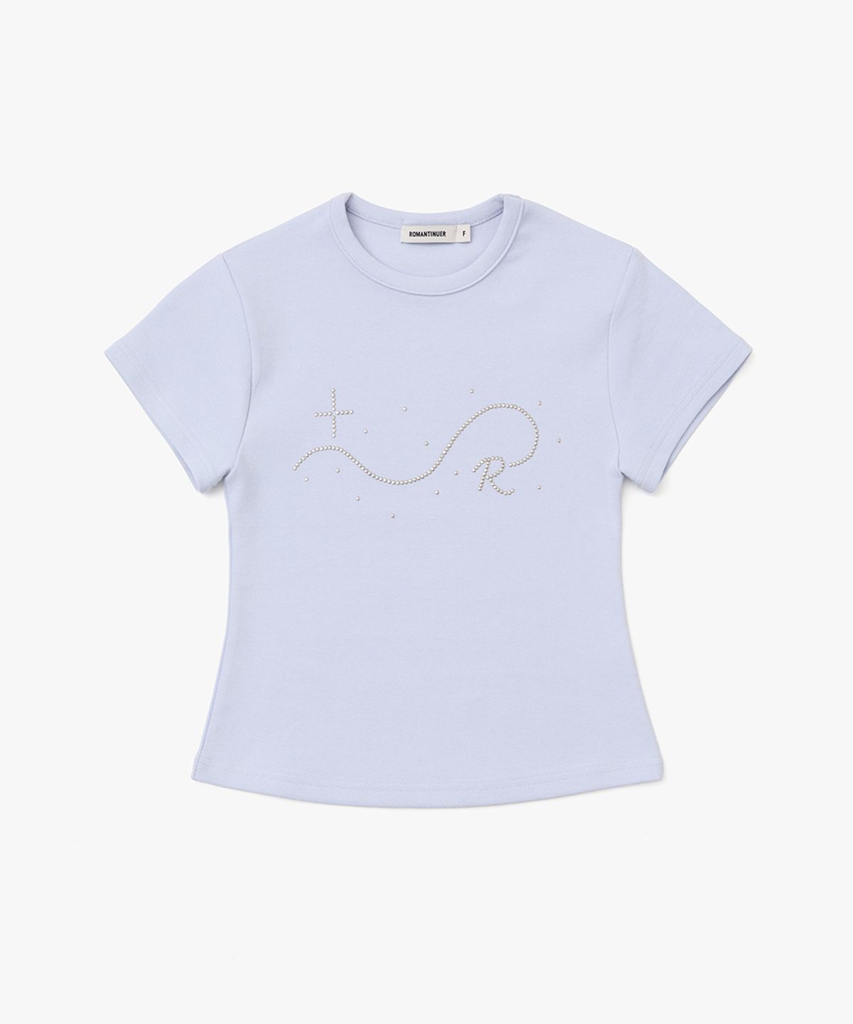 로맨티누어(ROMANTINUER) Signature R Wave Crop Cotton T-Shirt (Blue Lavender)
