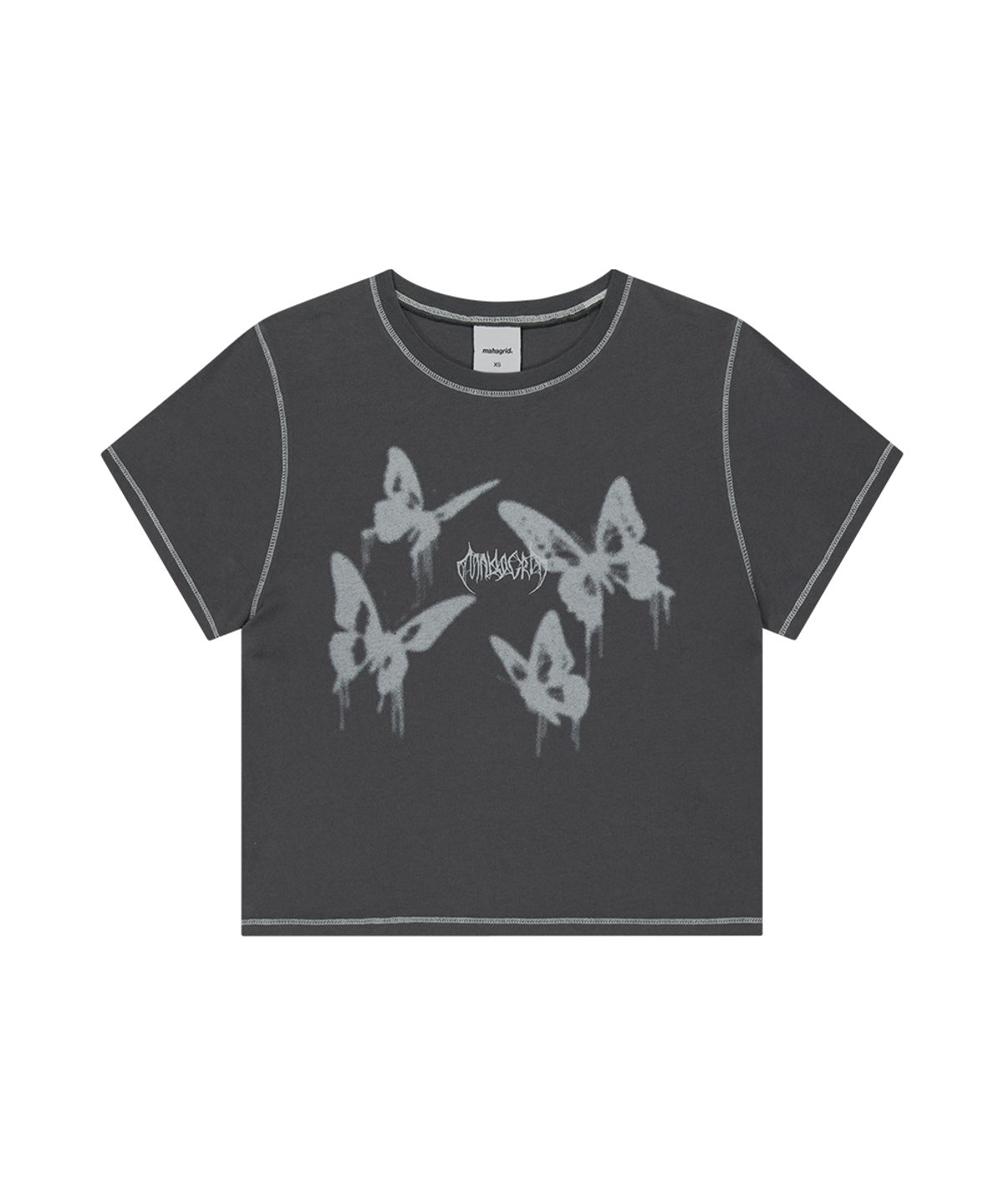 마하그리드(MAHAGRID) PIGMENT BUTTERFLY GOTH CROP TEE CHARCOAL(MG2GMFT533A)