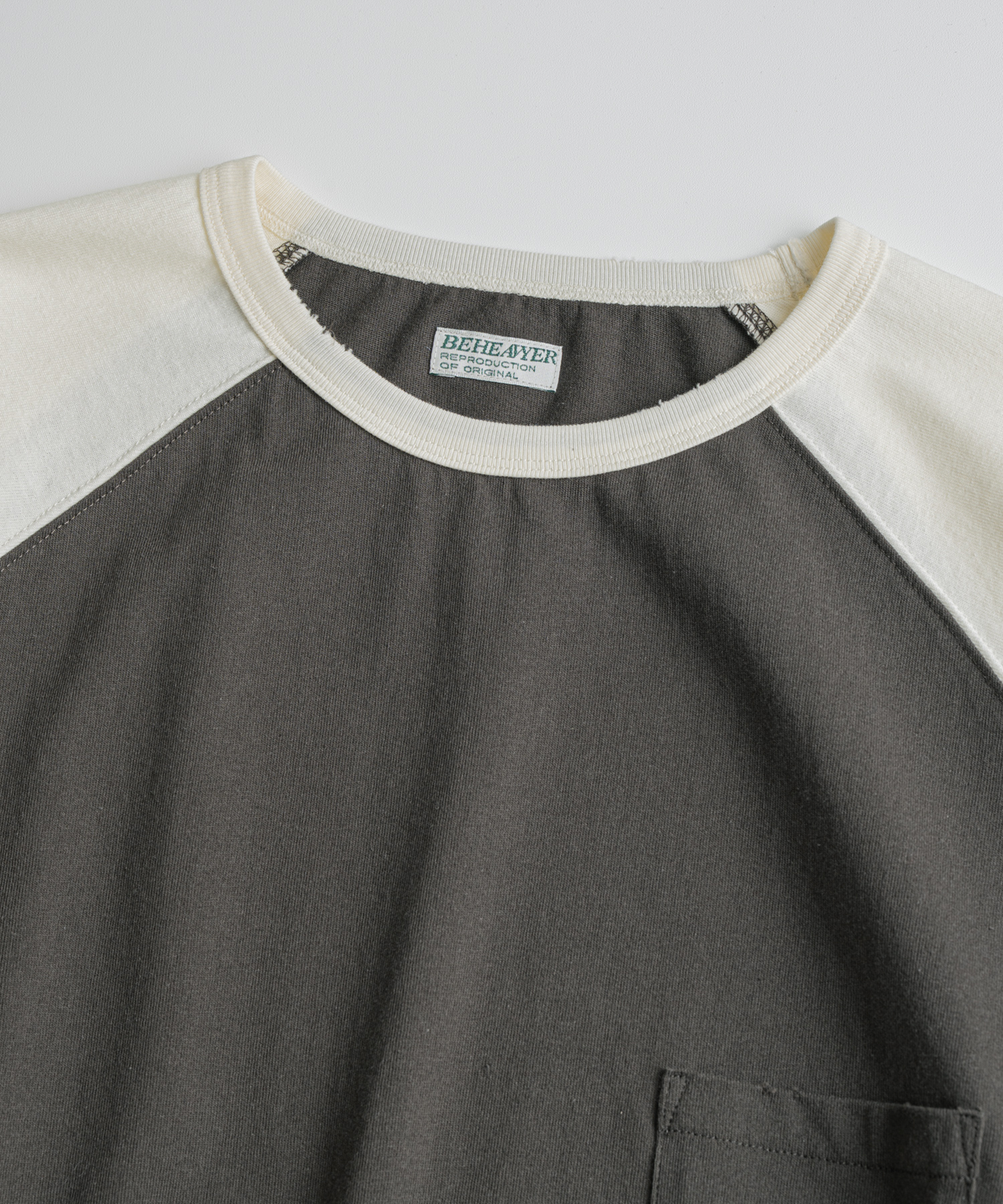비헤비어(BEHEAVYER) DISTRESSED BASEBALL L/S SHIRTS d.brown/natural
