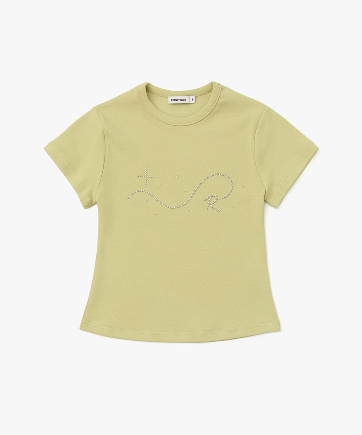 로맨티누어(ROMANTINUER) Signature R Wave Crop Cotton T-Shirt (Light Green)