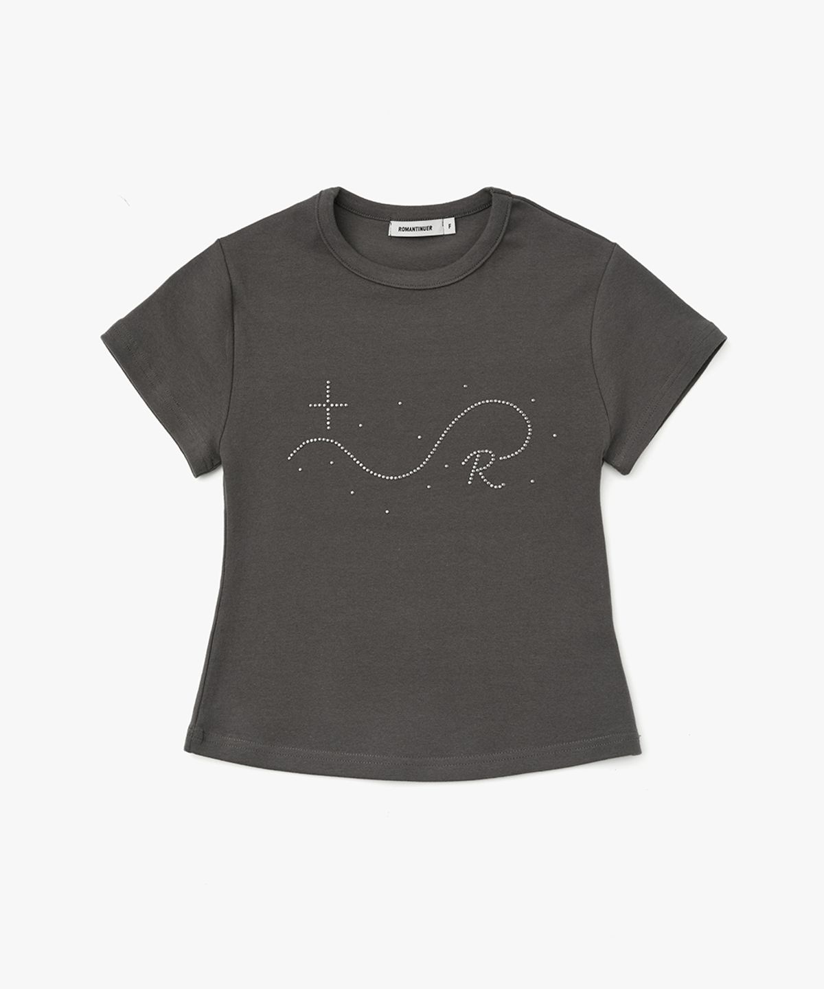 로맨티누어(ROMANTINUER) Signature R Wave Crop Cotton T-Shirt (Charcoal)