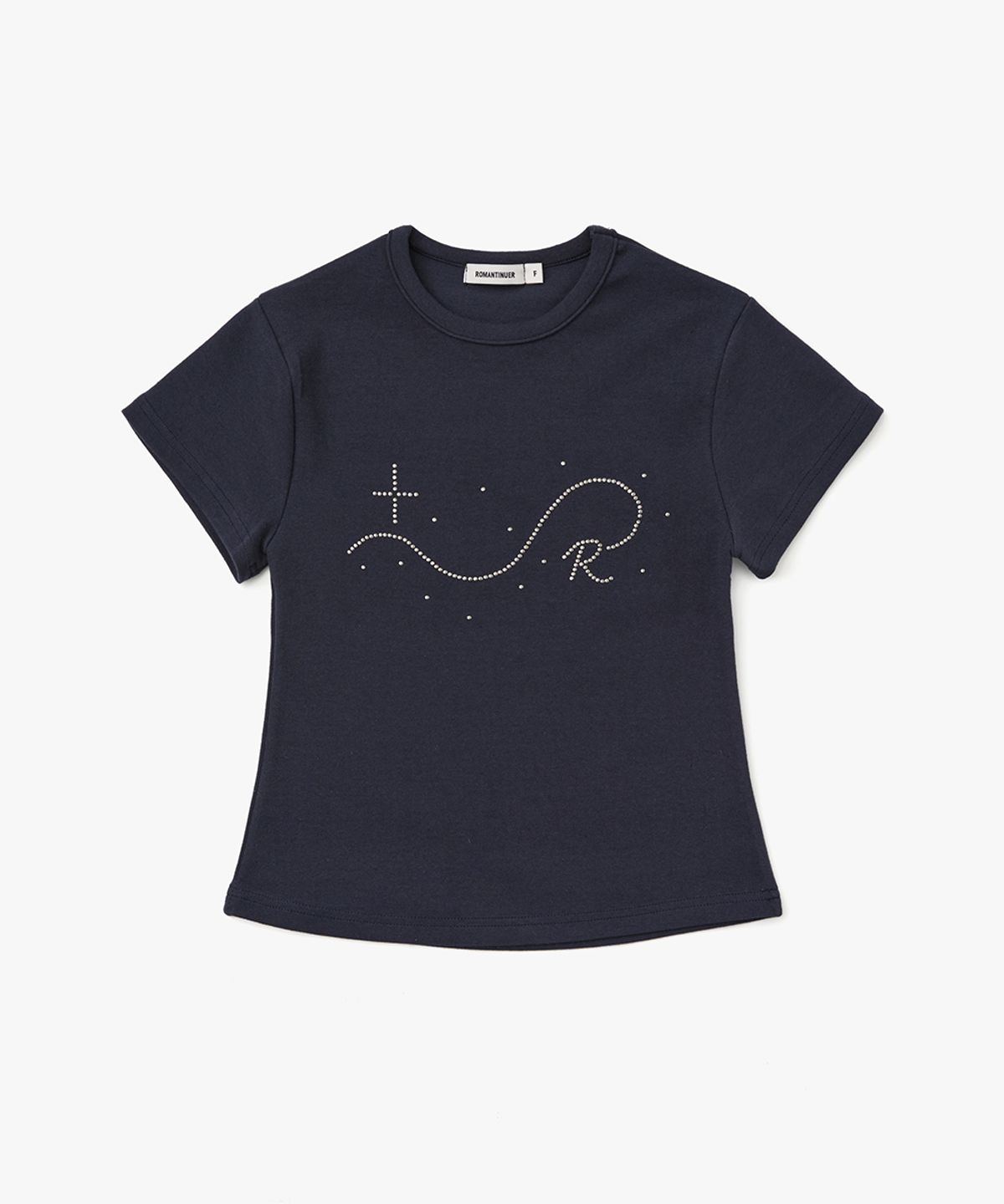 로맨티누어(ROMANTINUER) Signature R Wave Crop Cotton T-Shirt (Navy)
