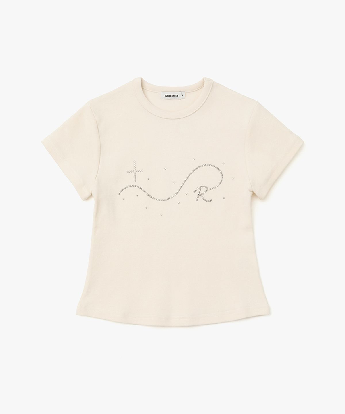 로맨티누어(ROMANTINUER) Signature R Wave Crop Cotton T-Shirt (Cream)