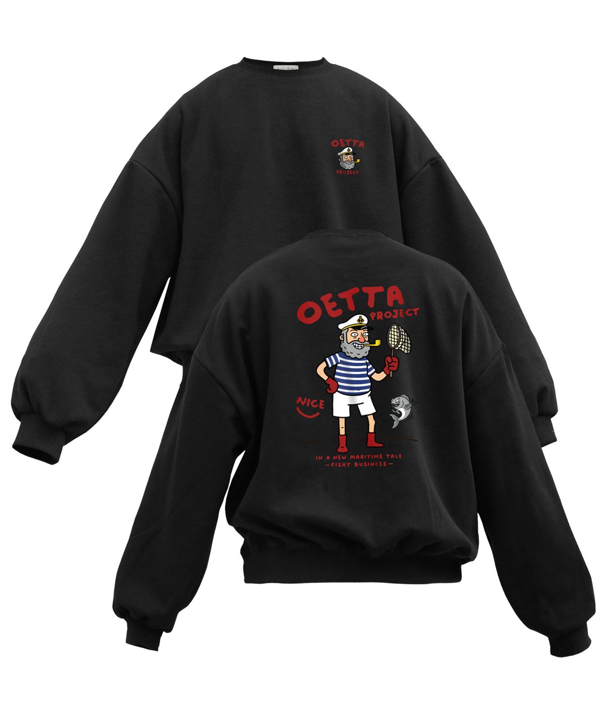 오에타(OETTA) 캡틴마린 더블 코튼 오버숄더 벌룬핏 맨투맨