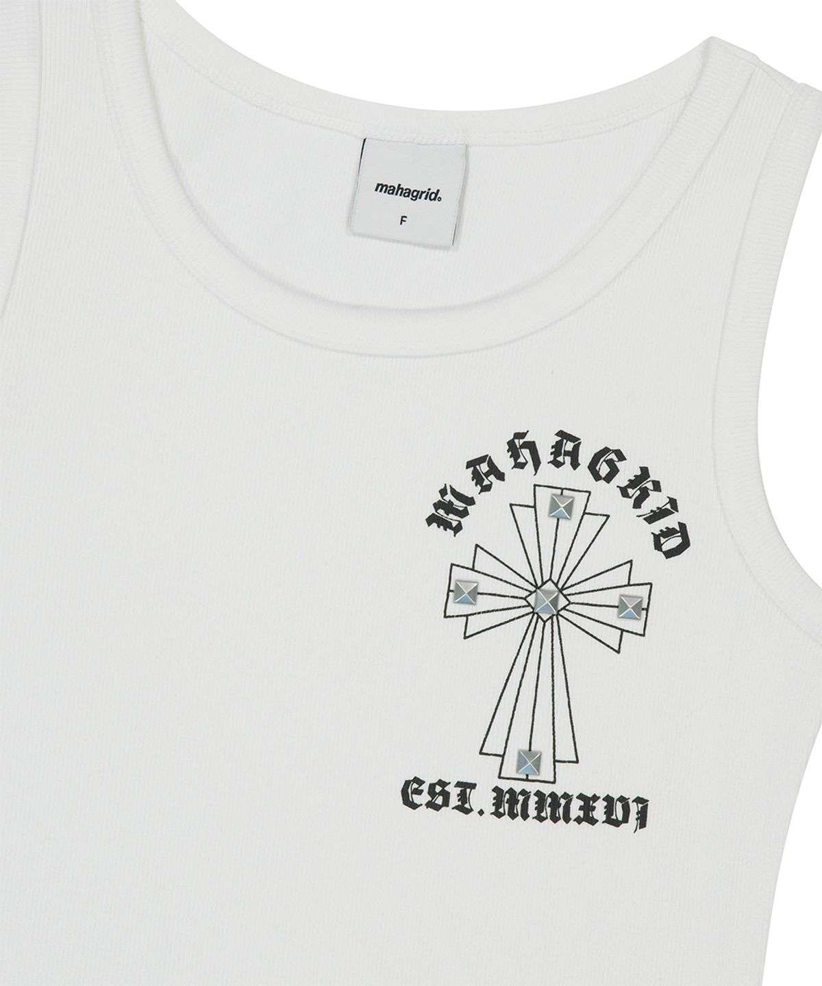 마하그리드(MAHAGRID) CROSS STUD TANK TOP WHITE(MG2GMFT546A)