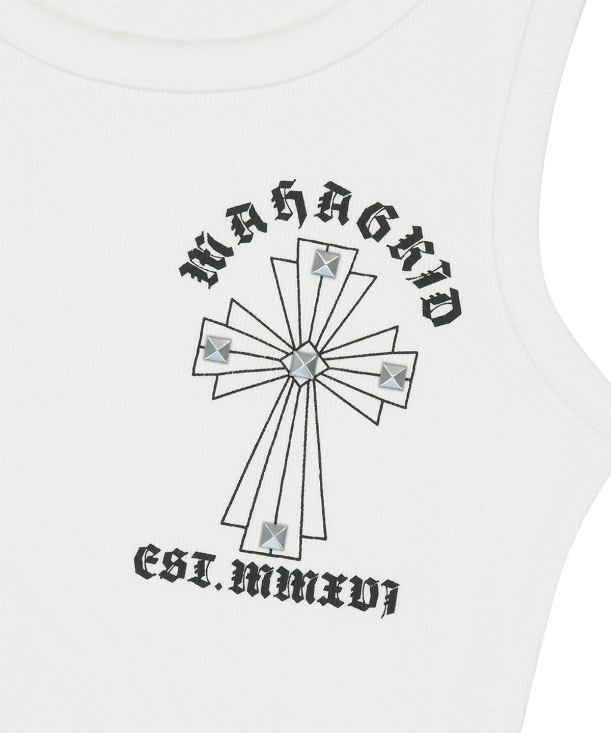 마하그리드(MAHAGRID) CROSS STUD TANK TOP WHITE(MG2GMFT546A)