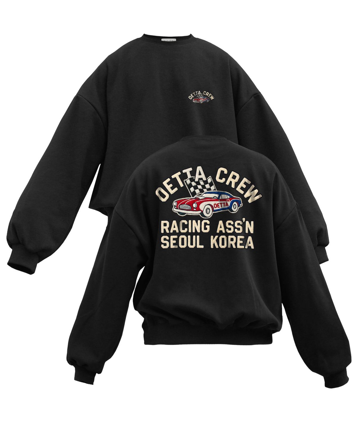 오에타(OETTA) 크루레이싱 더블 코튼 오버숄더 벌룬핏 맨투맨