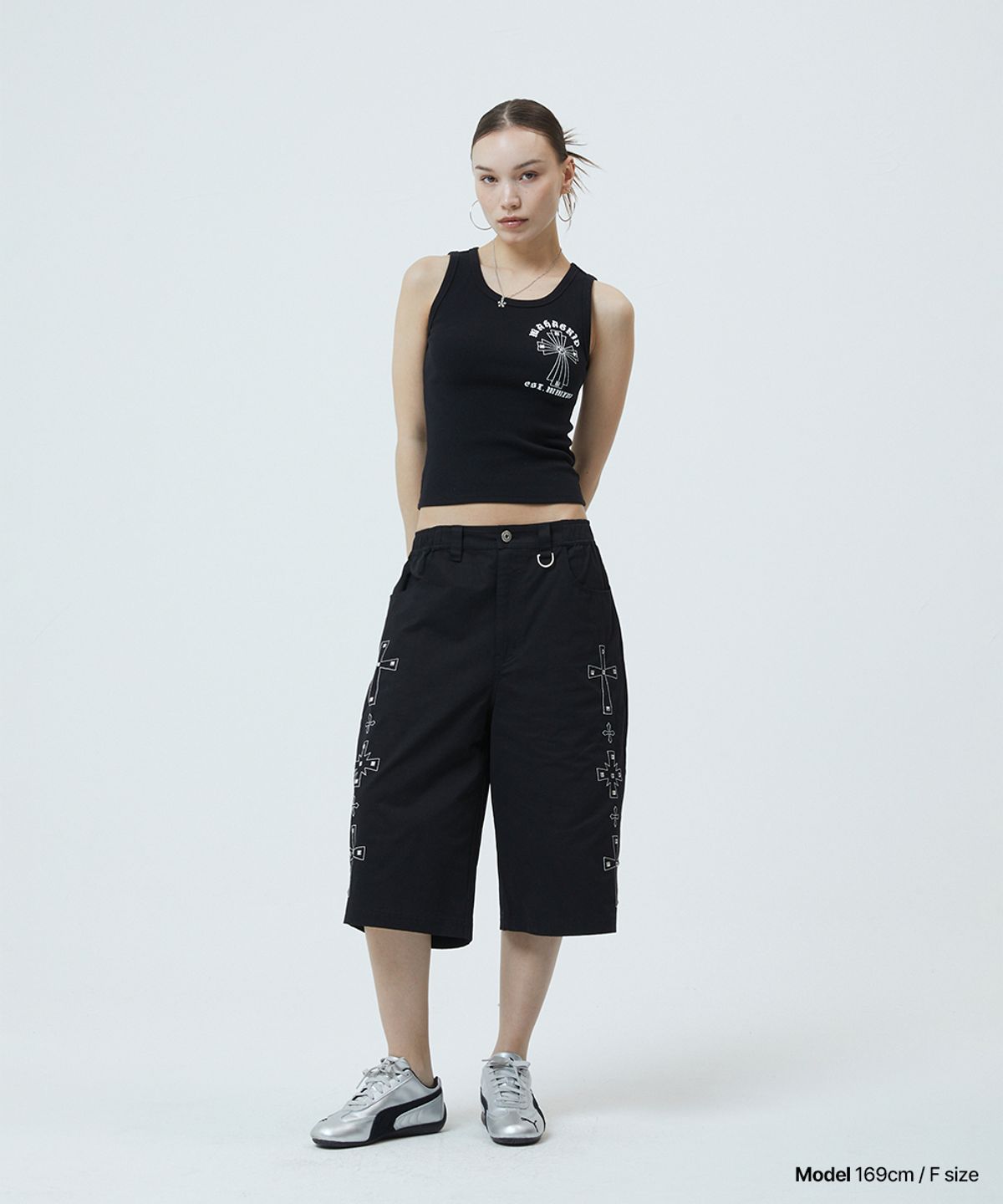 마하그리드(MAHAGRID) CROSS STUD TANK TOP BLACK(MG2GMFT546A)