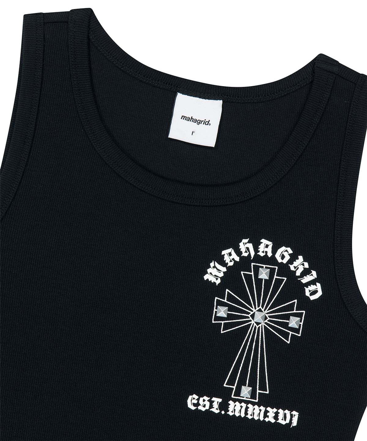 마하그리드(MAHAGRID) CROSS STUD TANK TOP BLACK(MG2GMFT546A)