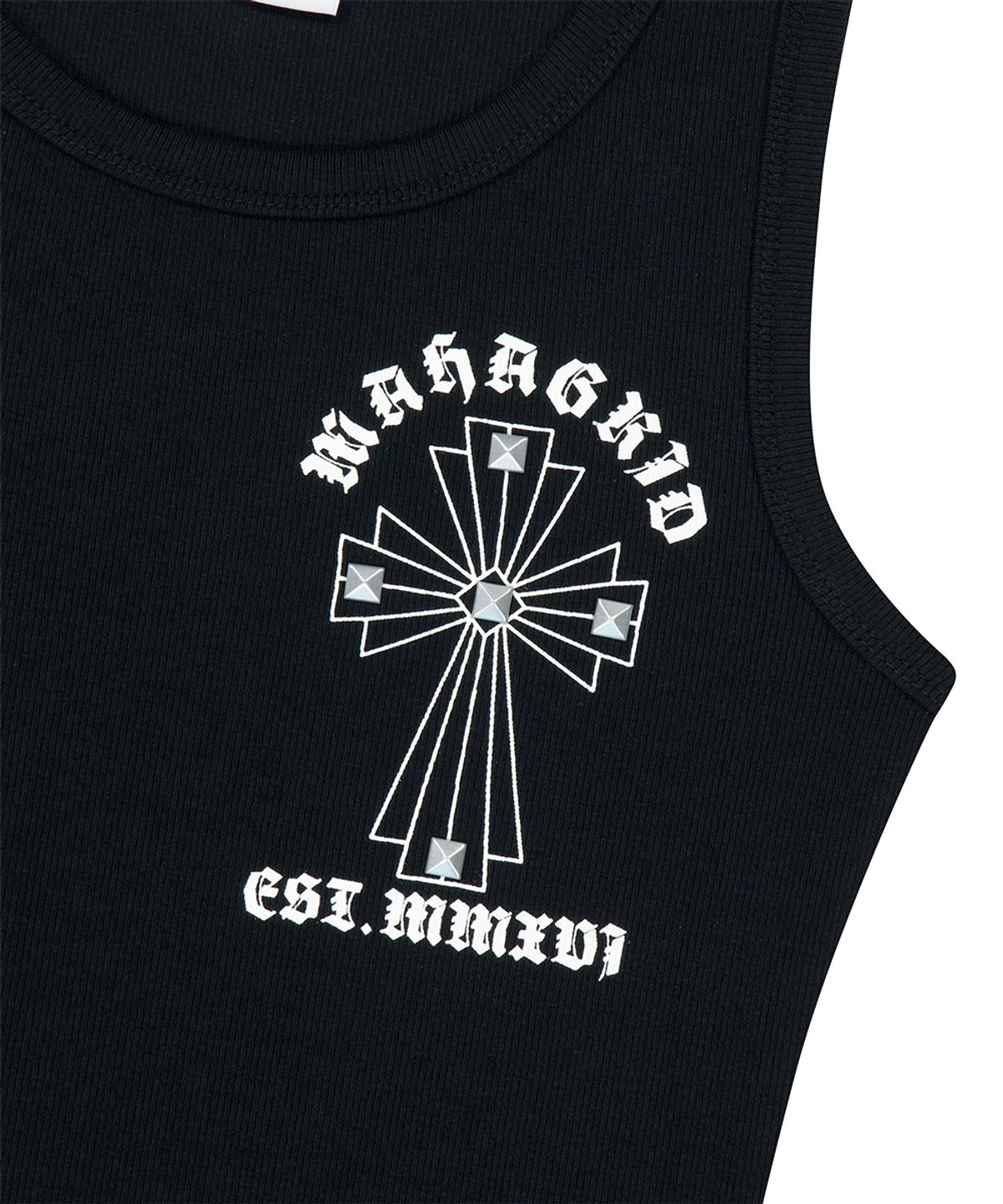 마하그리드(MAHAGRID) CROSS STUD TANK TOP BLACK(MG2GMFT546A)