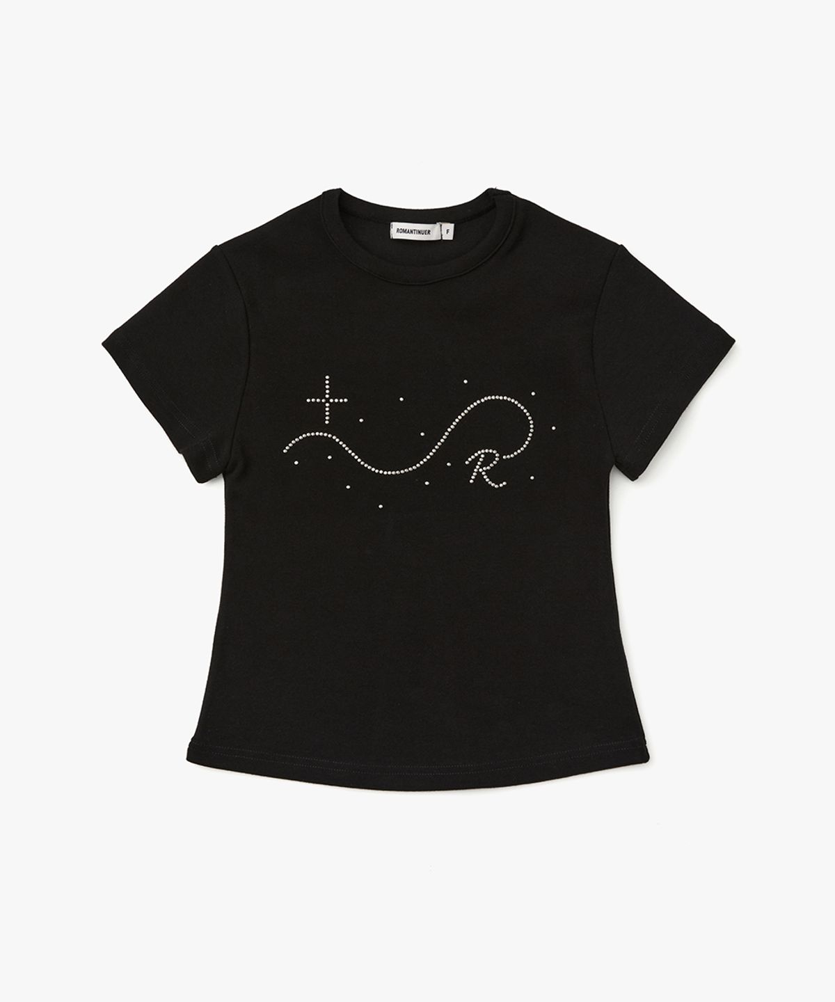로맨티누어(ROMANTINUER) Signature R Wave Crop Cotton T-Shirt (Black)
