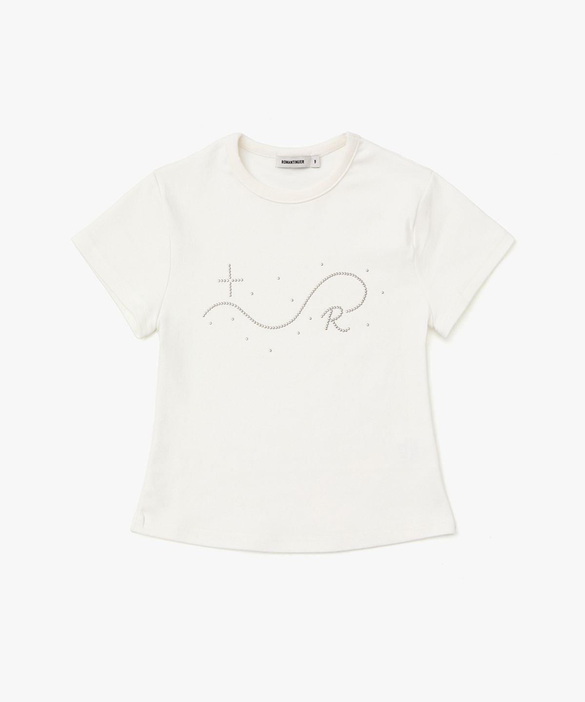 로맨티누어(ROMANTINUER) Signature R Wave Crop Cotton T-Shirt (White)