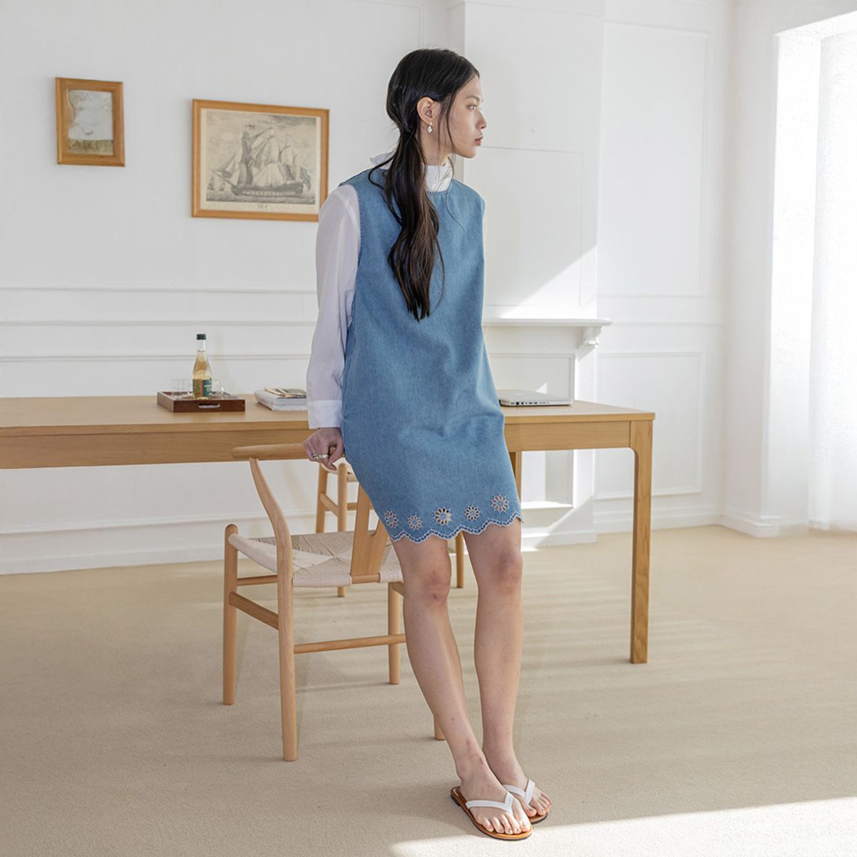 랭썬(LANGSON) LS_Denim jumper dress_BLUE