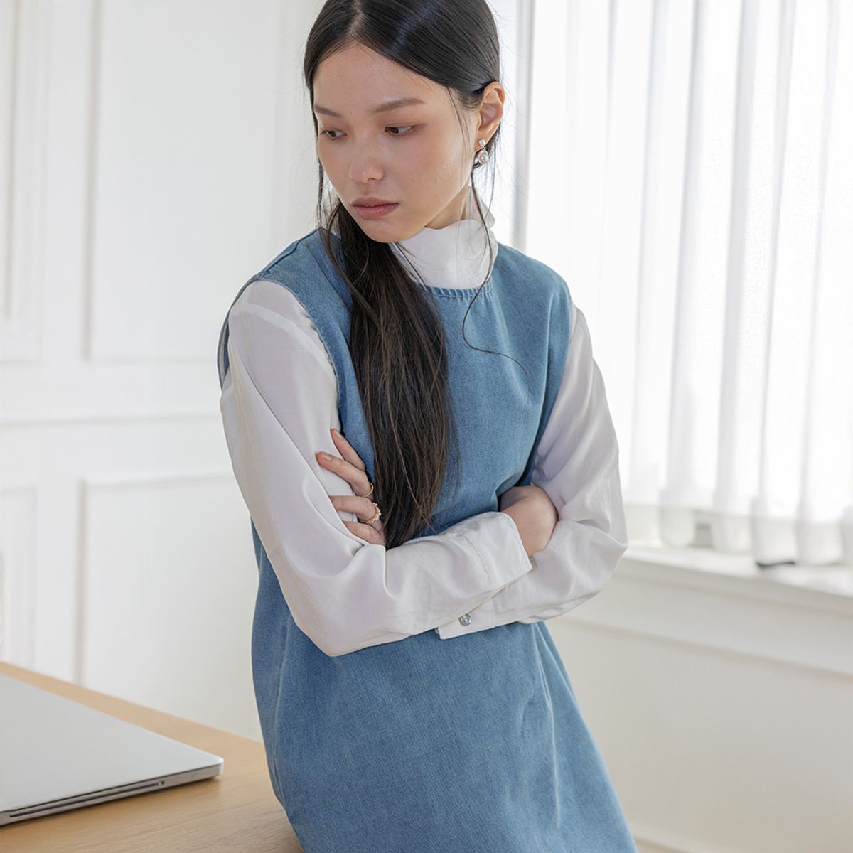 랭썬(LANGSON) LS_Denim jumper dress_BLUE