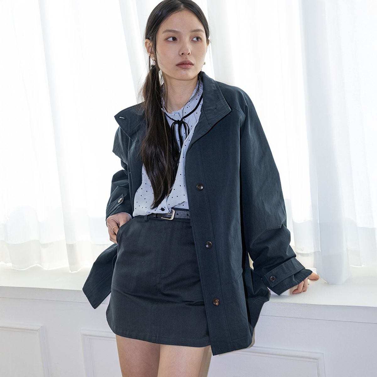 랭썬(LANGSON) LS_Classic cotton mini skirt_NAVY