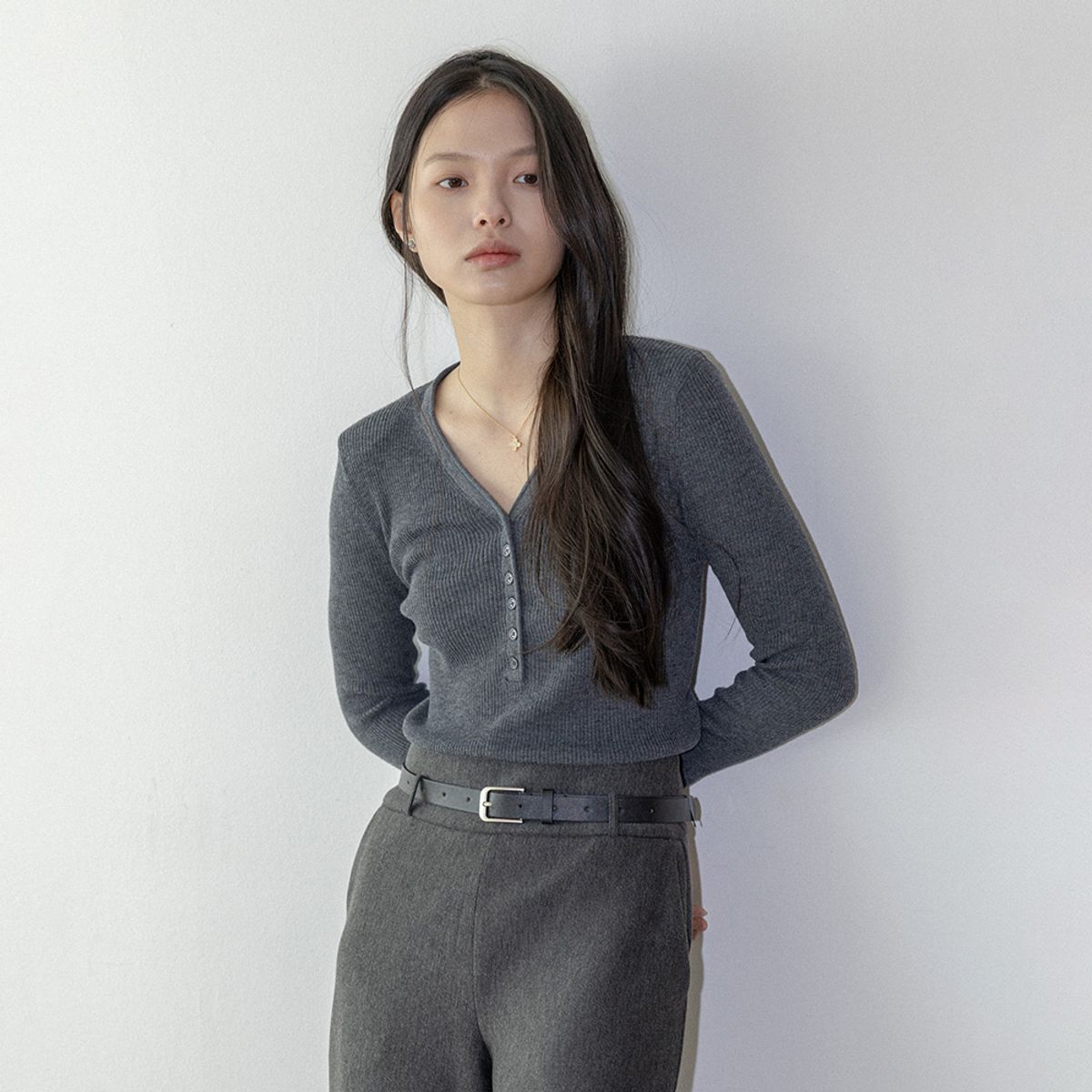 랭썬(LANGSON) LS_Slim fit henley knit top_4color