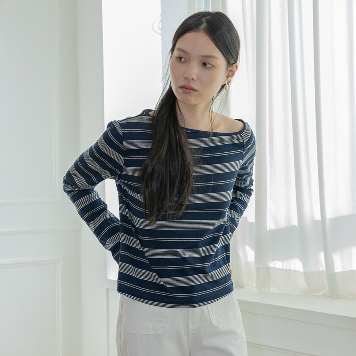 랭썬(LANGSON) LS_Stripe boat neck top_2color