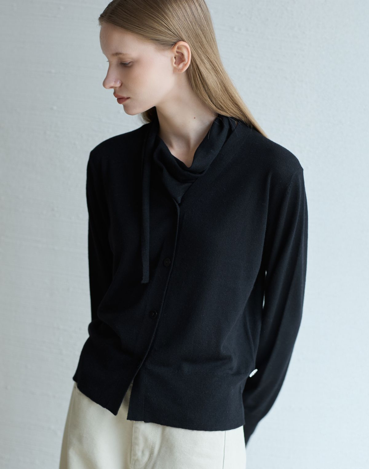 누토프(NUTOFFE) Tie Two-way Cardigan_Black