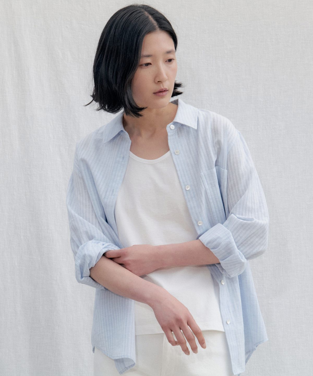 스텝어라운드(STEP AROUND) Soft Sheer Stripe Shirt_SKY BLUE
