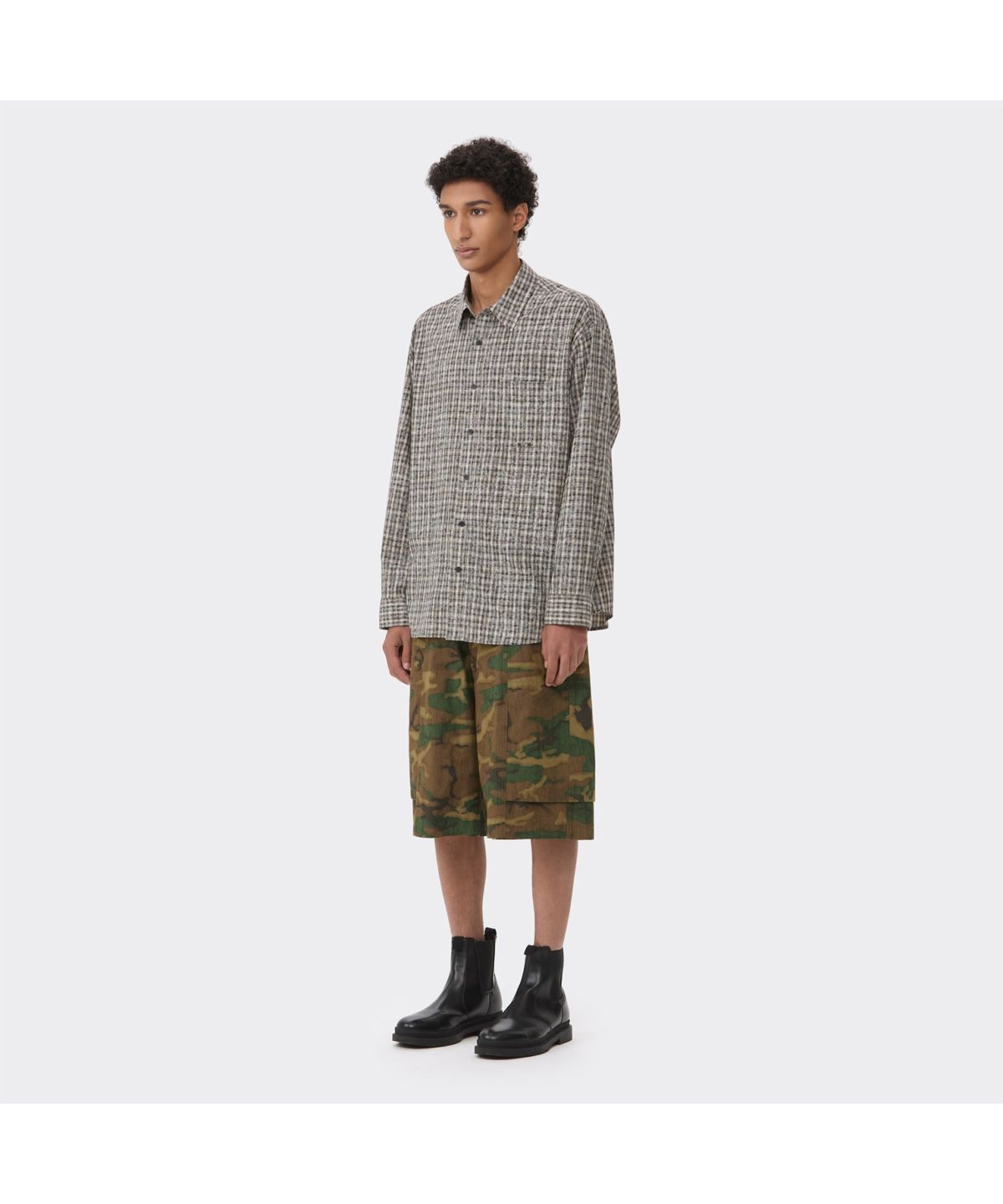 커스텀멜로우(CUSTOMELLOW) Black Oversized Fit Check Shirt CWSAM26205BKX