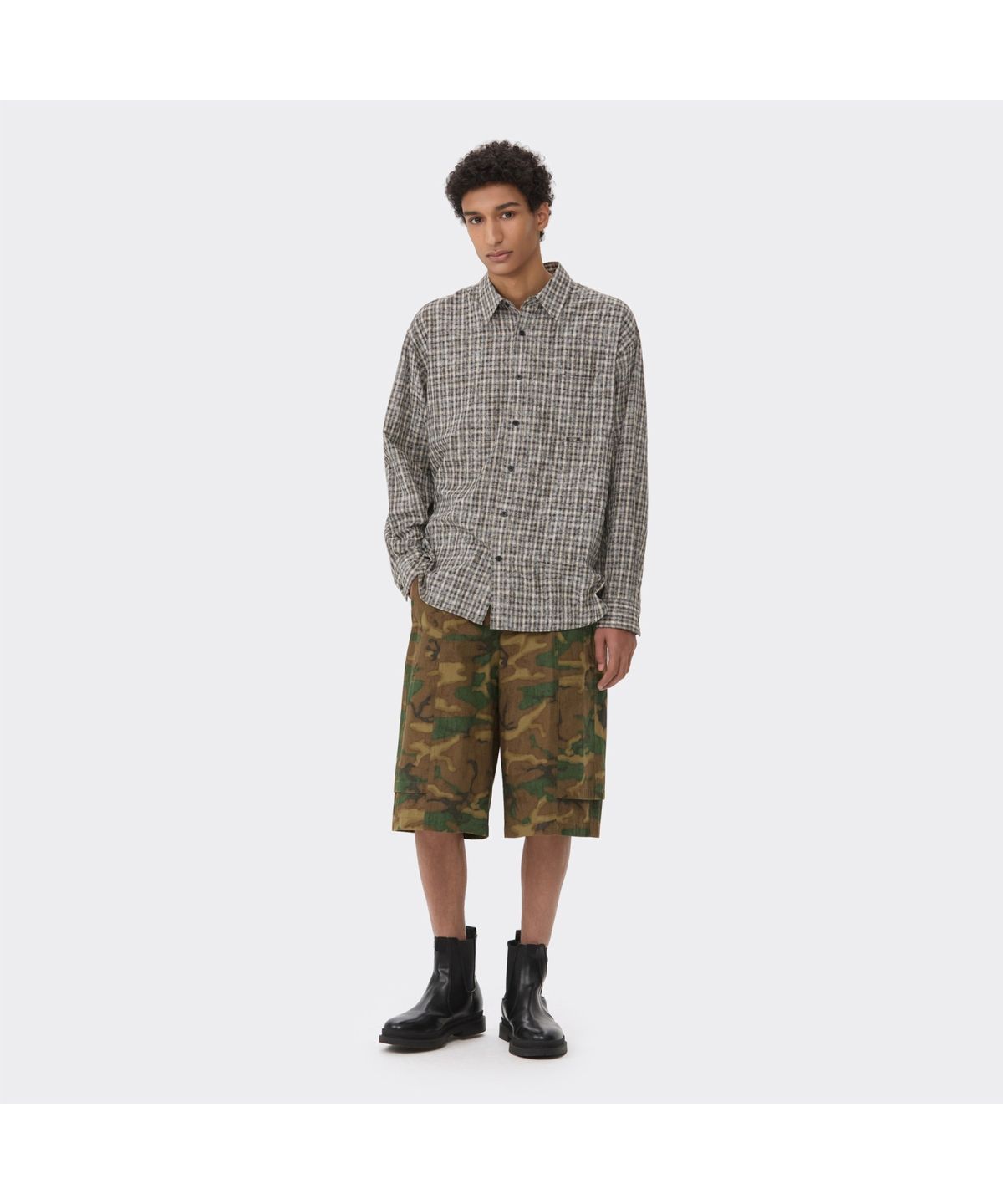 커스텀멜로우(CUSTOMELLOW) Black Oversized Fit Check Shirt CWSAM26205BKX