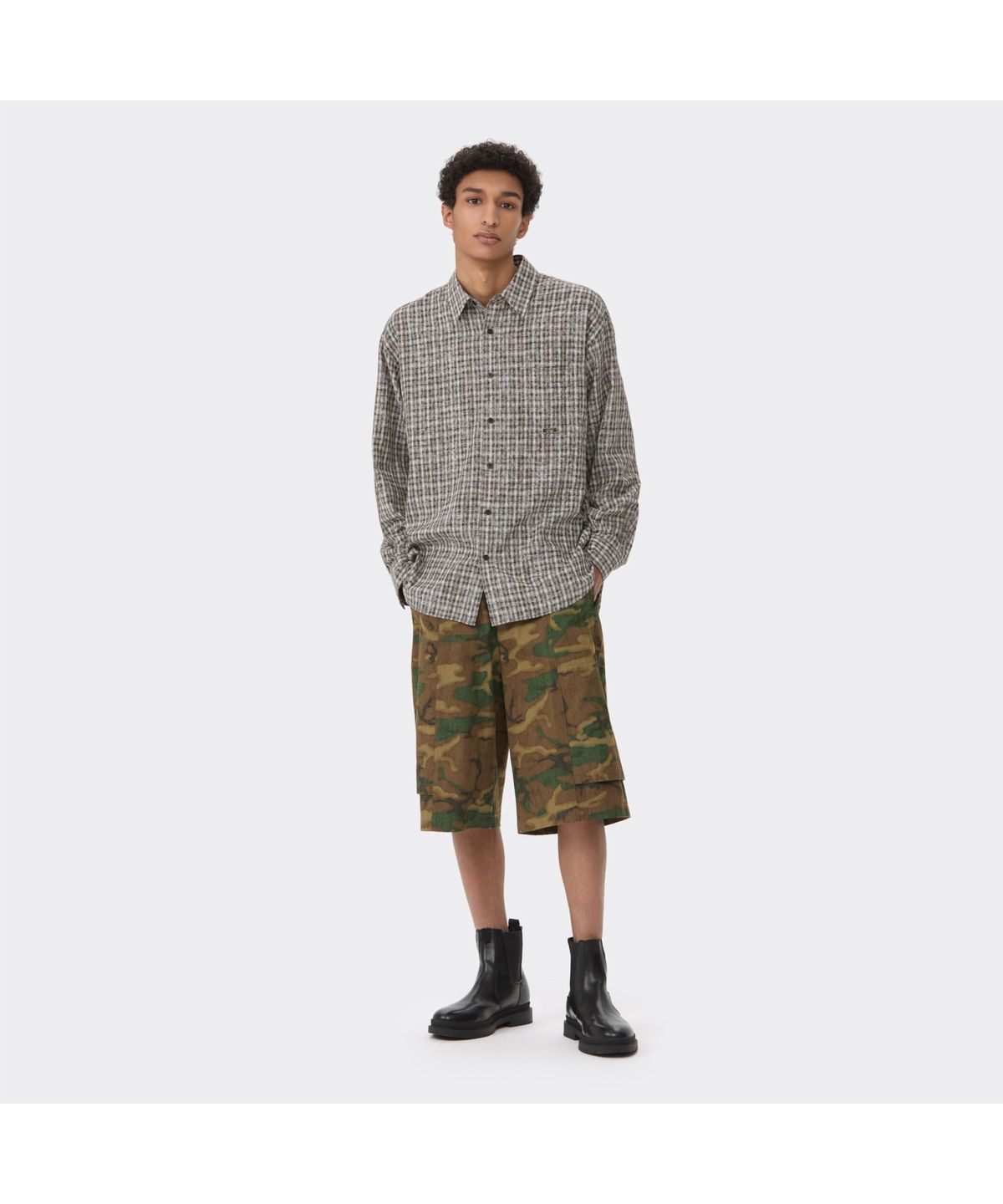 커스텀멜로우(CUSTOMELLOW) Black Oversized Fit Check Shirt CWSAM26205BKX