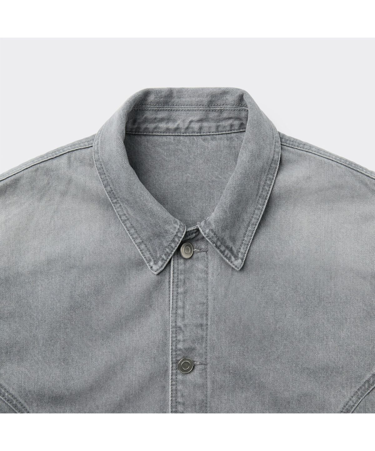 커스텀멜로우(CUSTOMELLOW) Grey Curved Line Vintage Denim Shirt CWSAM26192GYX