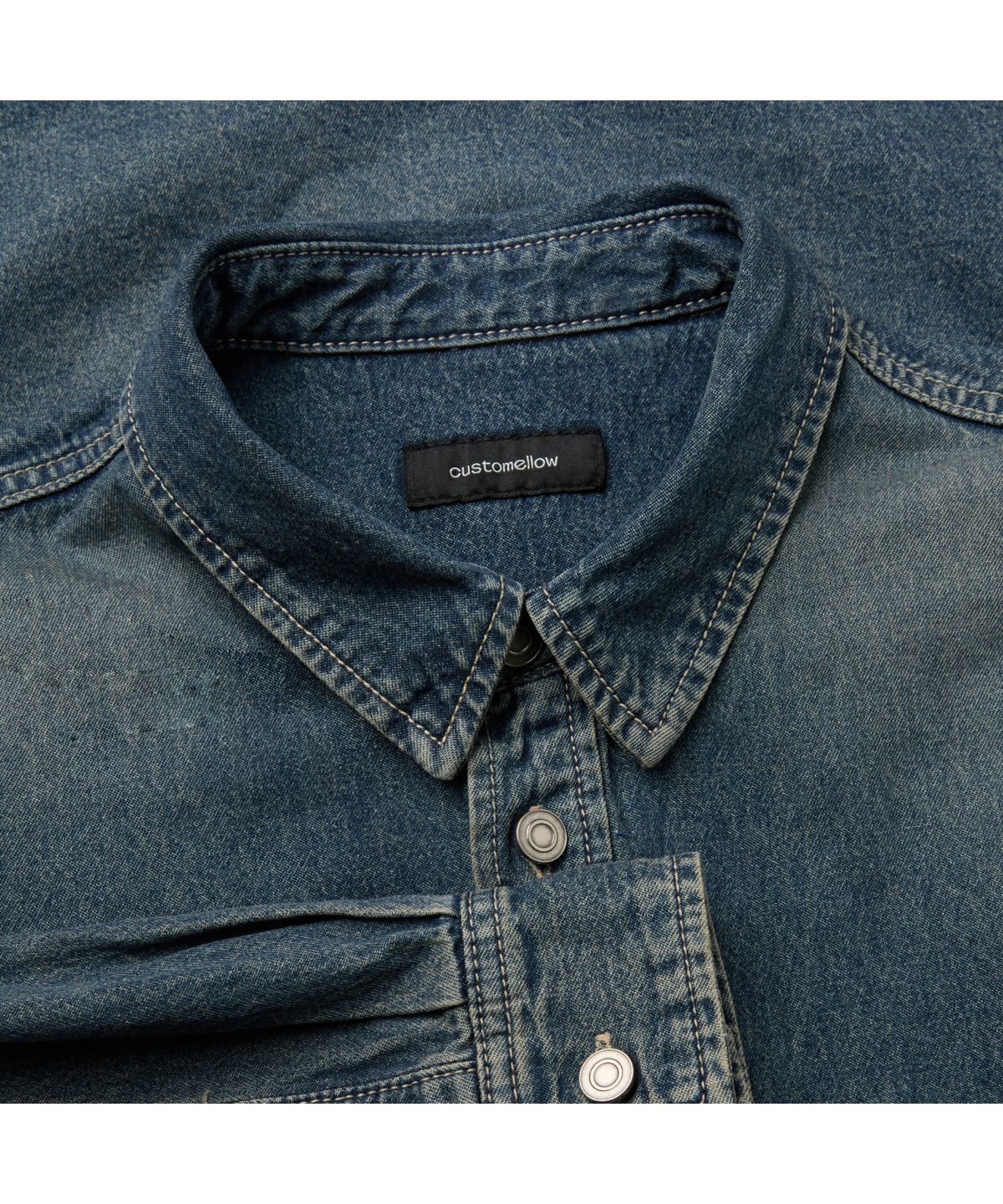 커스텀멜로우(CUSTOMELLOW) Blue Regular Fit Pocket Detail Denim Shirt CWSAM26223BUX