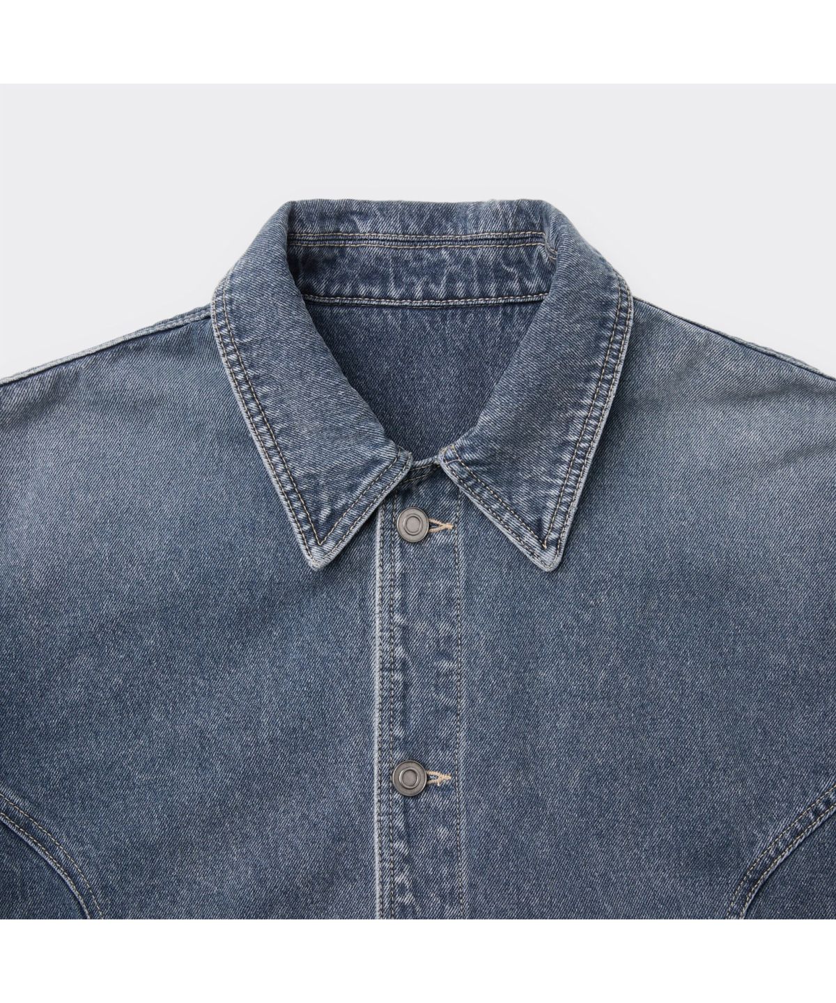 커스텀멜로우(CUSTOMELLOW) Blue Curved Line Vintage Denim Shirt CWSAM26192BUX