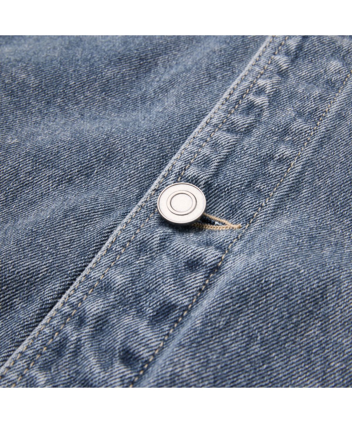 커스텀멜로우(CUSTOMELLOW) Blue Curved Line Vintage Denim Shirt CWSAM26192BUX