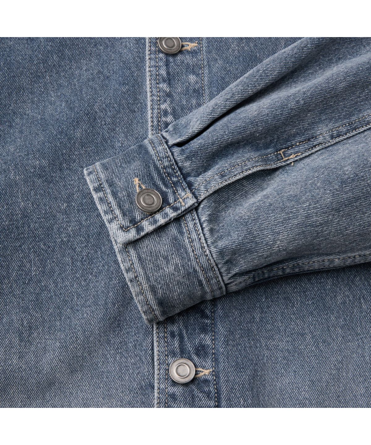 커스텀멜로우(CUSTOMELLOW) Blue Curved Line Vintage Denim Shirt CWSAM26192BUX