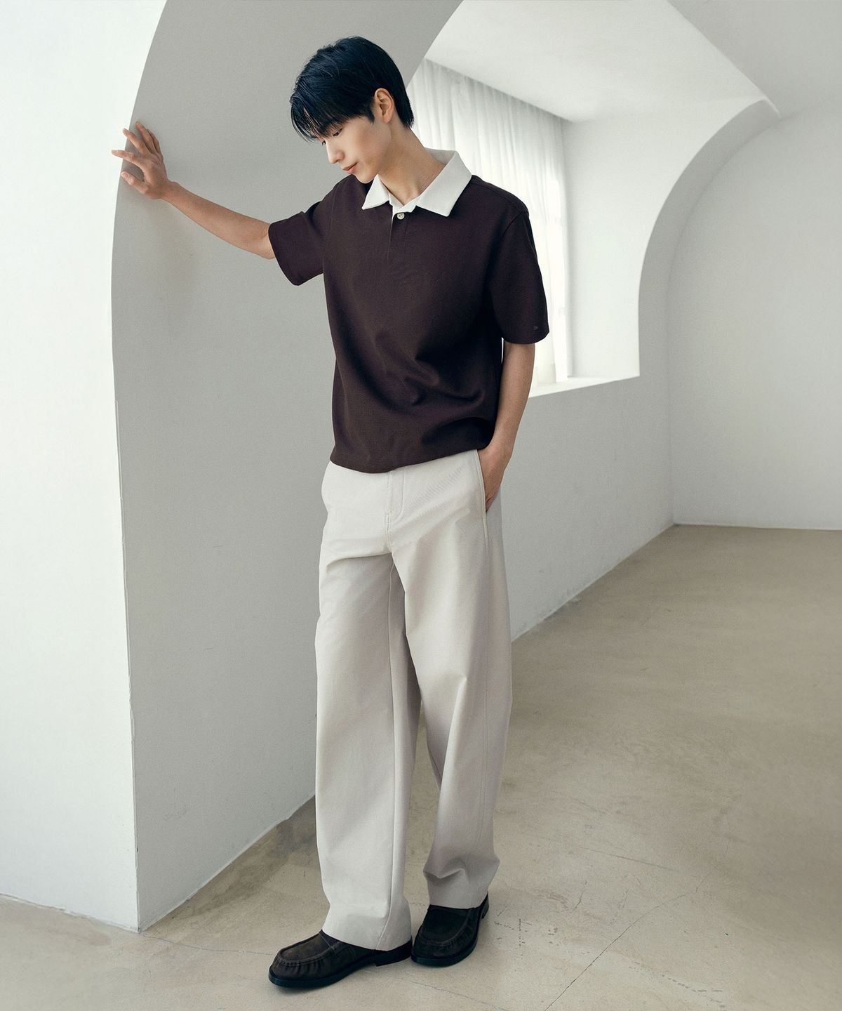 마인드브릿지(MINDBRIDGE) 커브드 세미 와이드 데일리 팬츠 - 4color