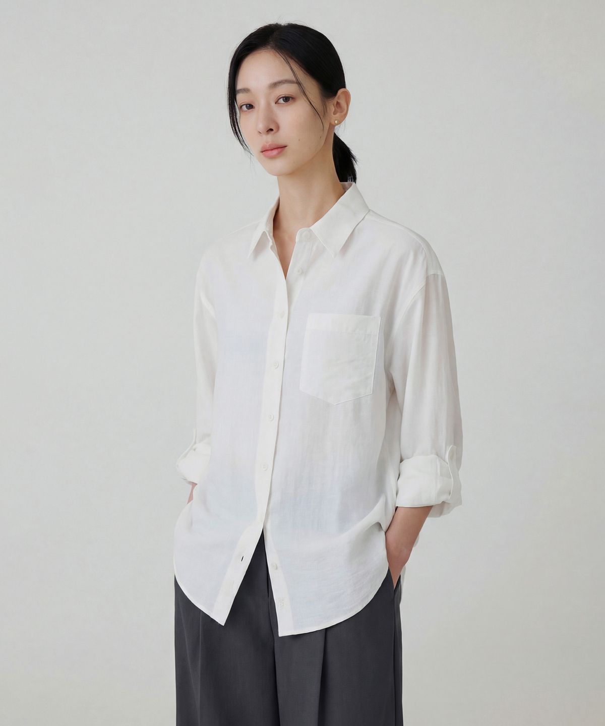 시야쥬(SIYAZU) SIED26-2 플로리스트 셔츠_White