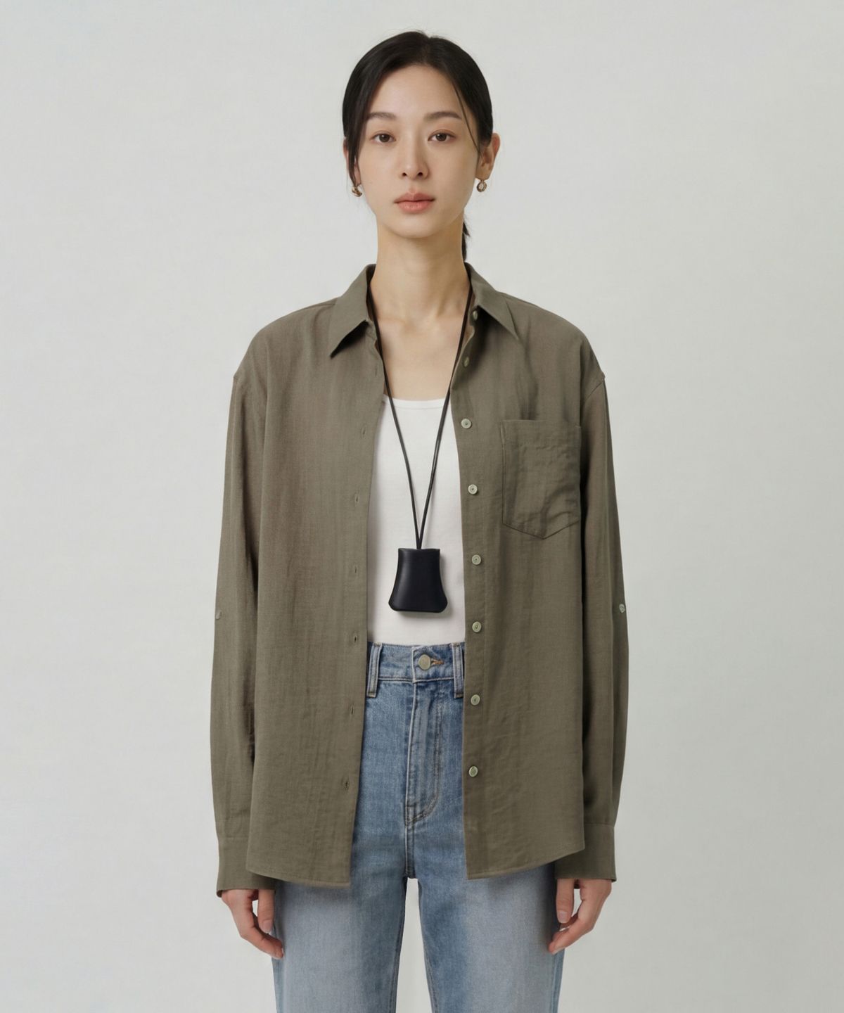 시야쥬(SIYAZU) SIED26-2 플로리스트 셔츠_Khaki brown