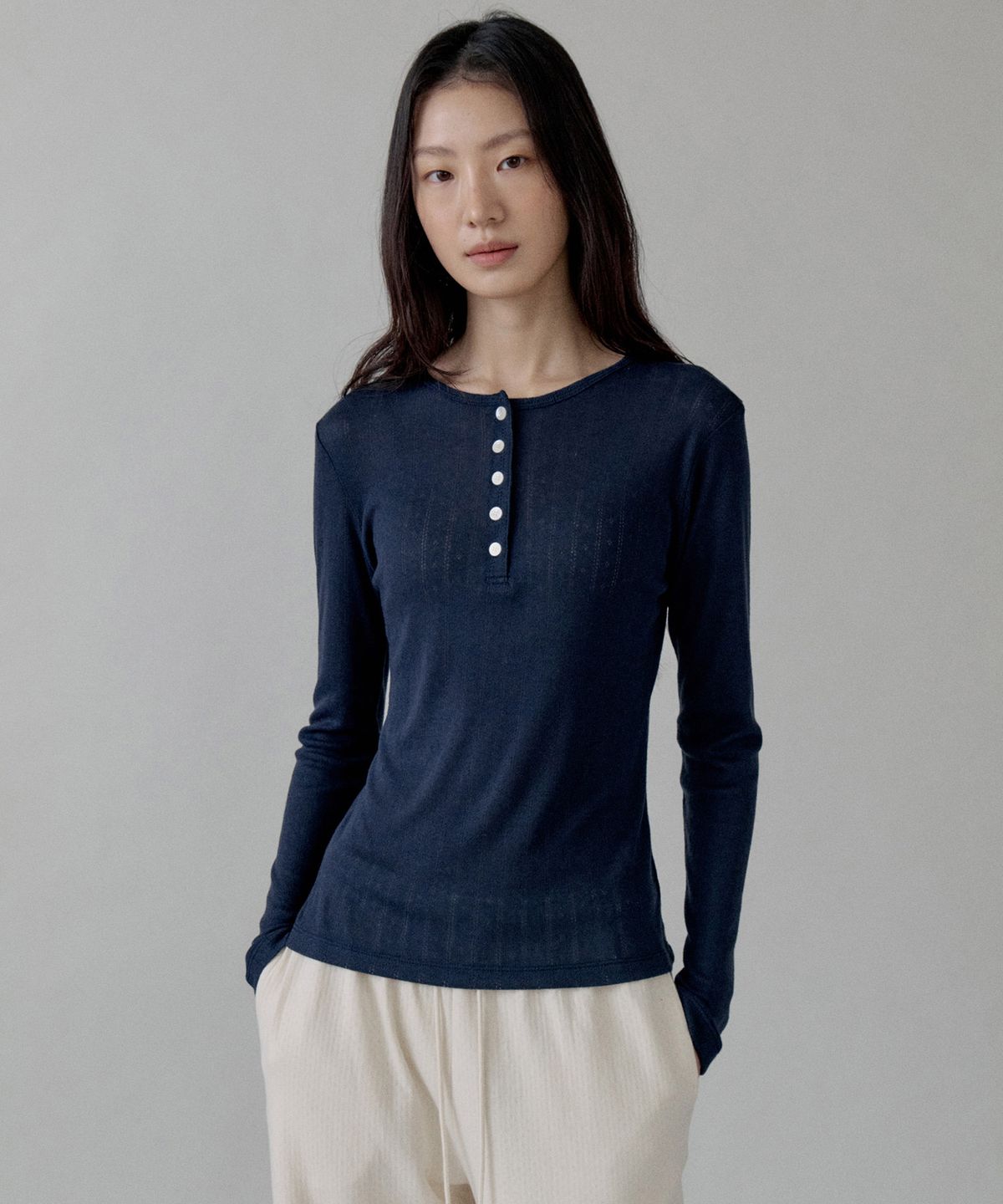 스텝어라운드(STEP AROUND) Henley Long Sleeve Tee_3 COLORS