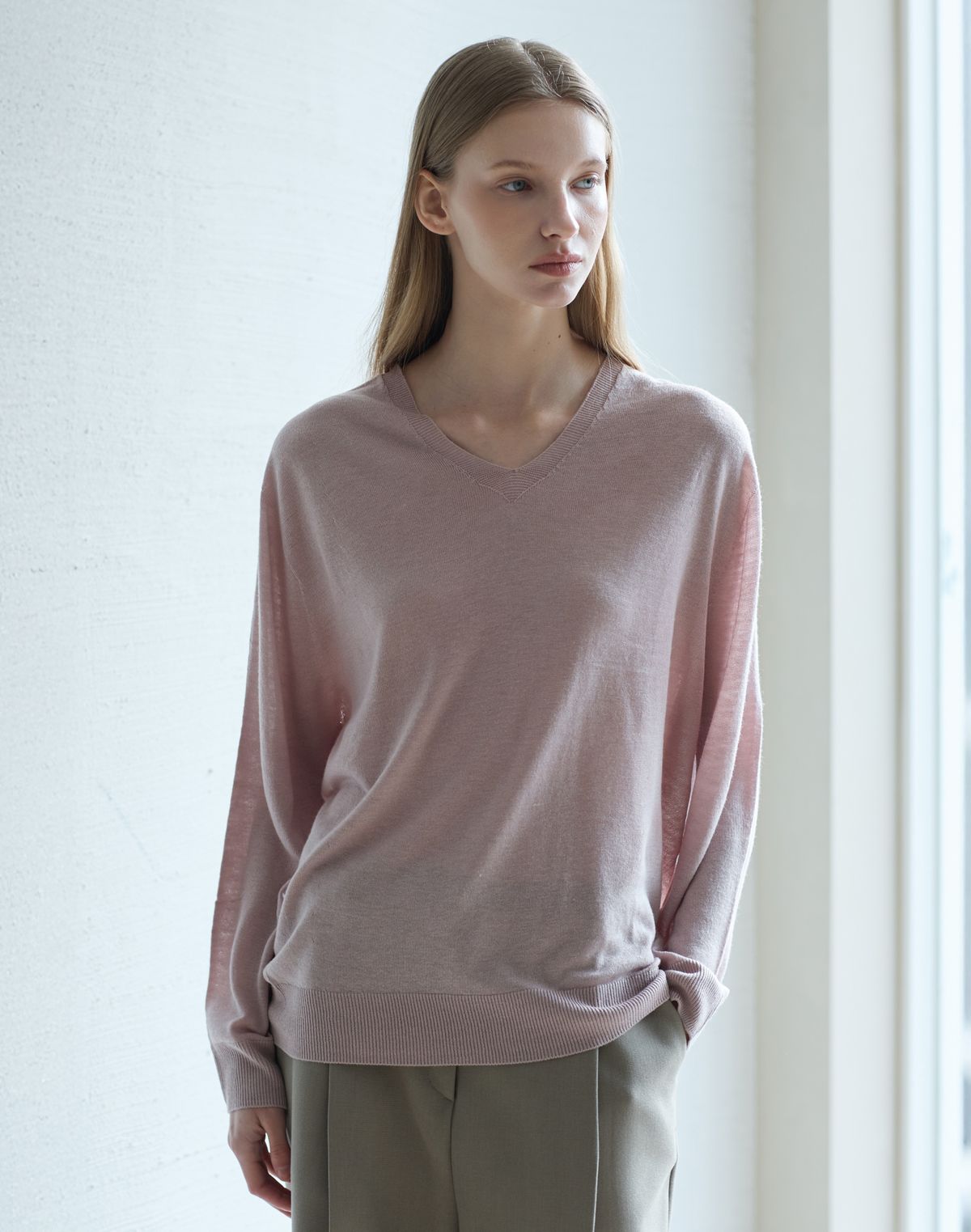 누토프(NUTOFFE) Wholegarment Wool V-Neck Knit_Pink