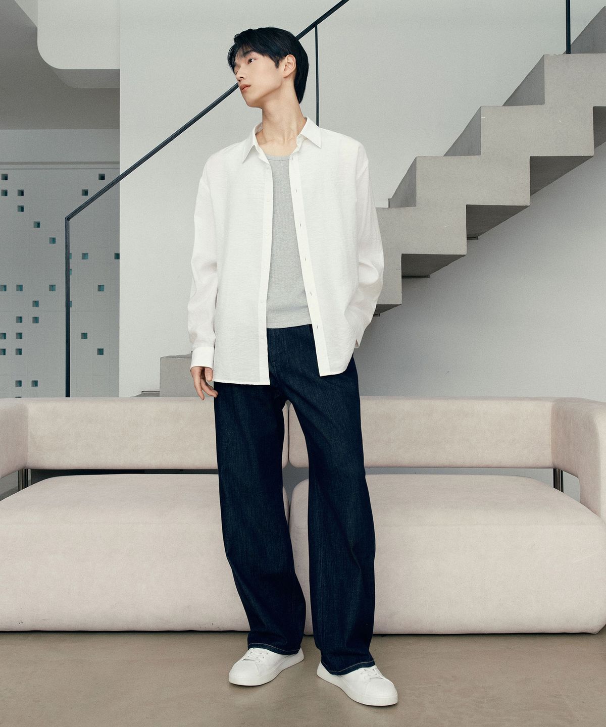 마인드브릿지(MINDBRIDGE) [COUTURE]논 페이드 와이드 원턱 데님 팬츠