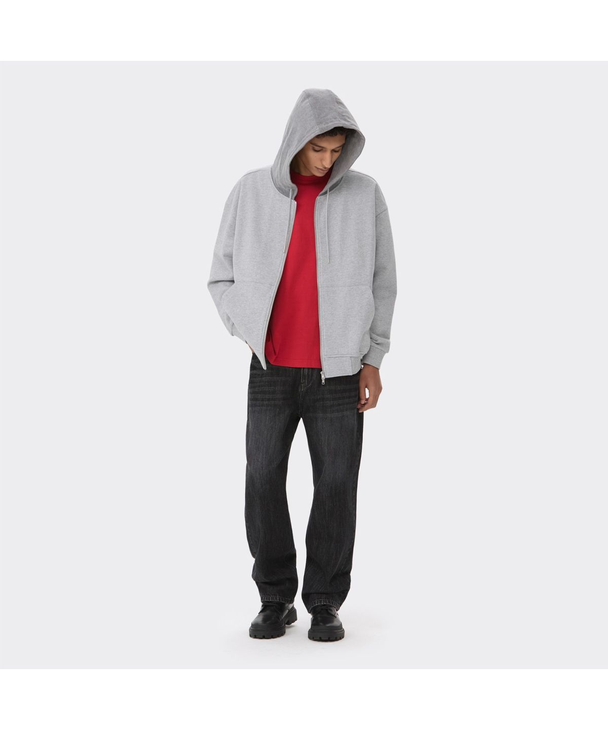 커스텀멜로우(CUSTOMELLOW) Grey Woven Layered Zip Hoodie CWTAS26111GYX