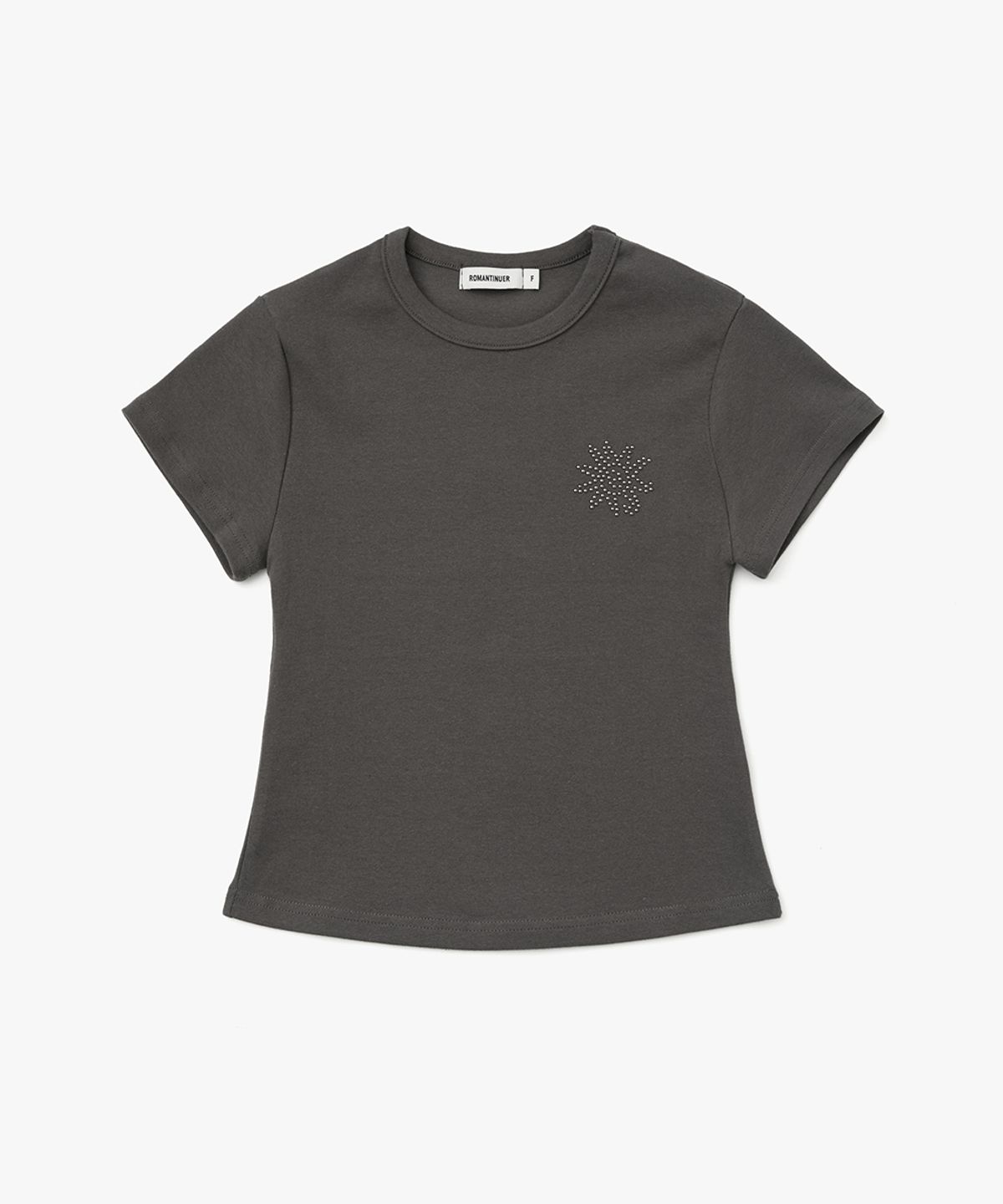 로맨티누어(ROMANTINUER) Sunrise Slim-Fit Cropped Cotton T-Shirt (Charcoal)