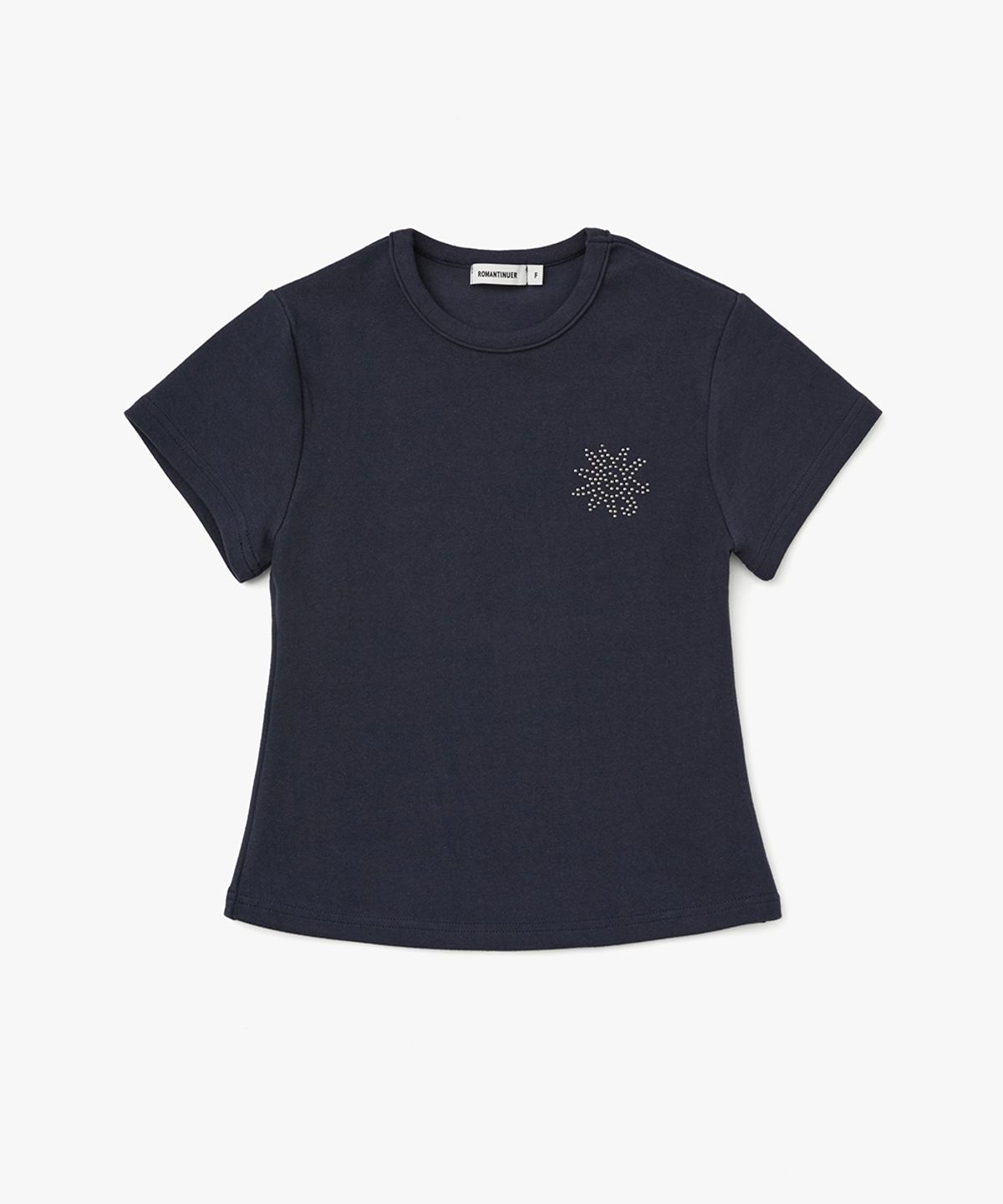 로맨티누어(ROMANTINUER) Sunrise Slim-Fit Cropped Cotton T-Shirt (Navy)