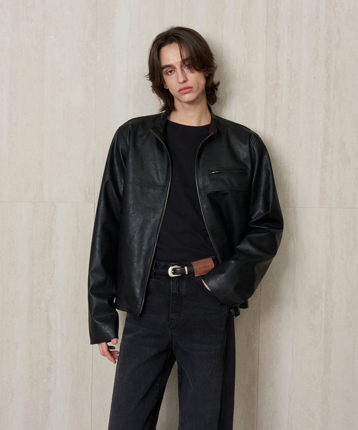 리이 맨(RERHEE MEN) FAUX LEATHER BIKER JACKET BLACK
