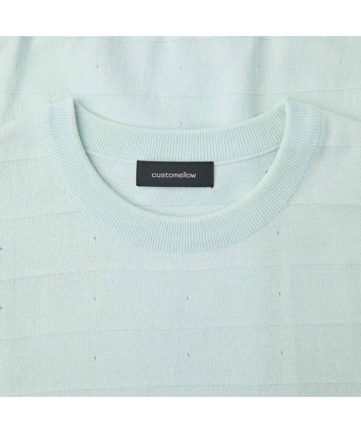 커스텀멜로우(CUSTOMELLOW) Green Stripes Textured Half Sweater CWWAM26423GRX
