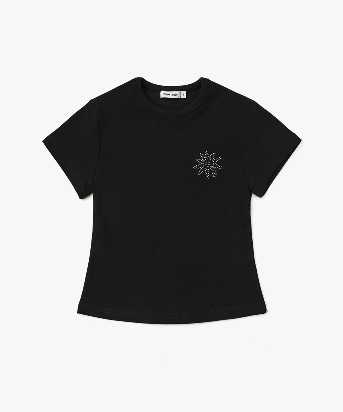 로맨티누어(ROMANTINUER) Sunrise Slim-Fit Cropped Cotton T-Shirt (Black)