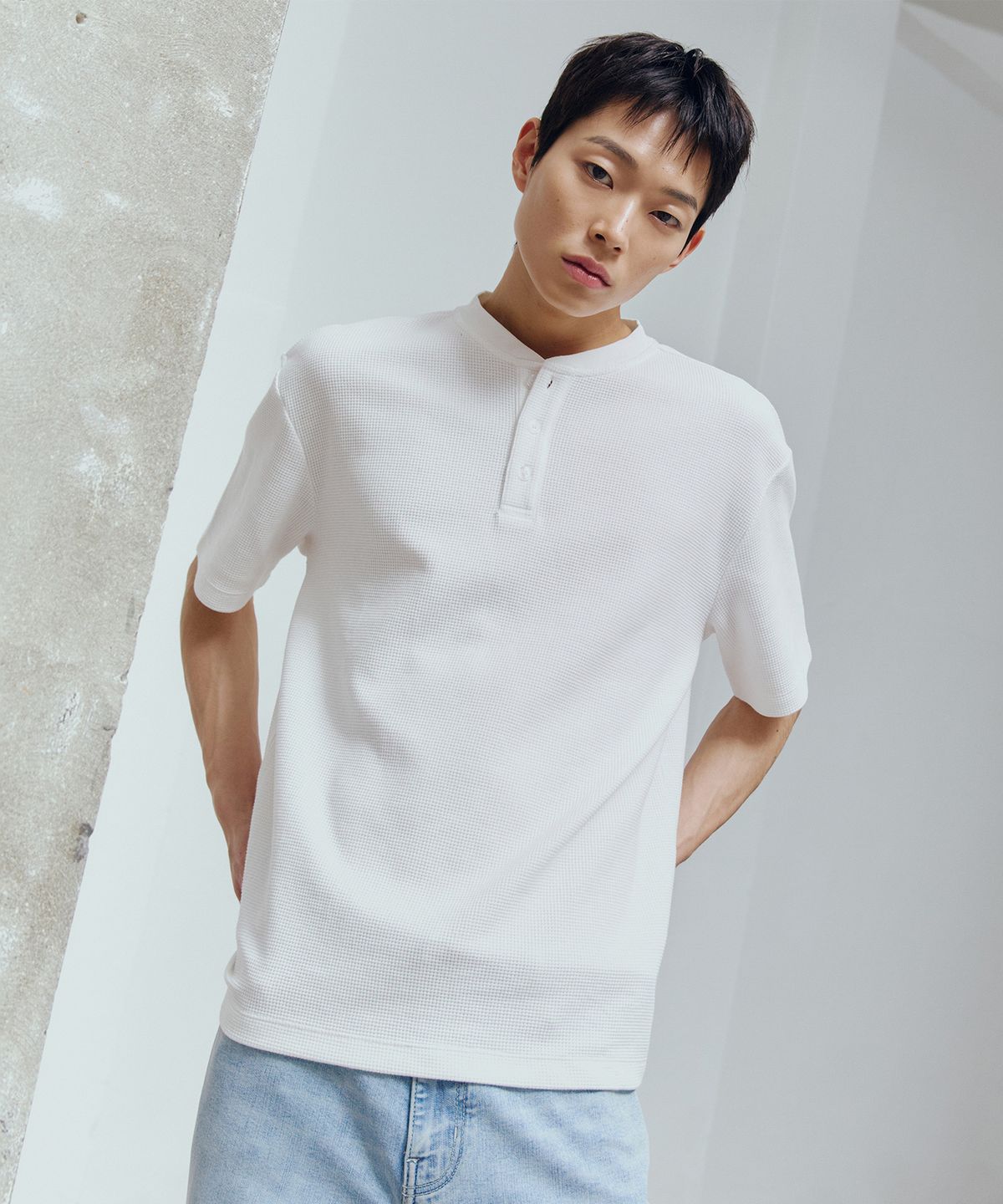마인드브릿지(MINDBRIDGE) 와플 헨리넥 데일리 반팔 티셔츠 - 3color